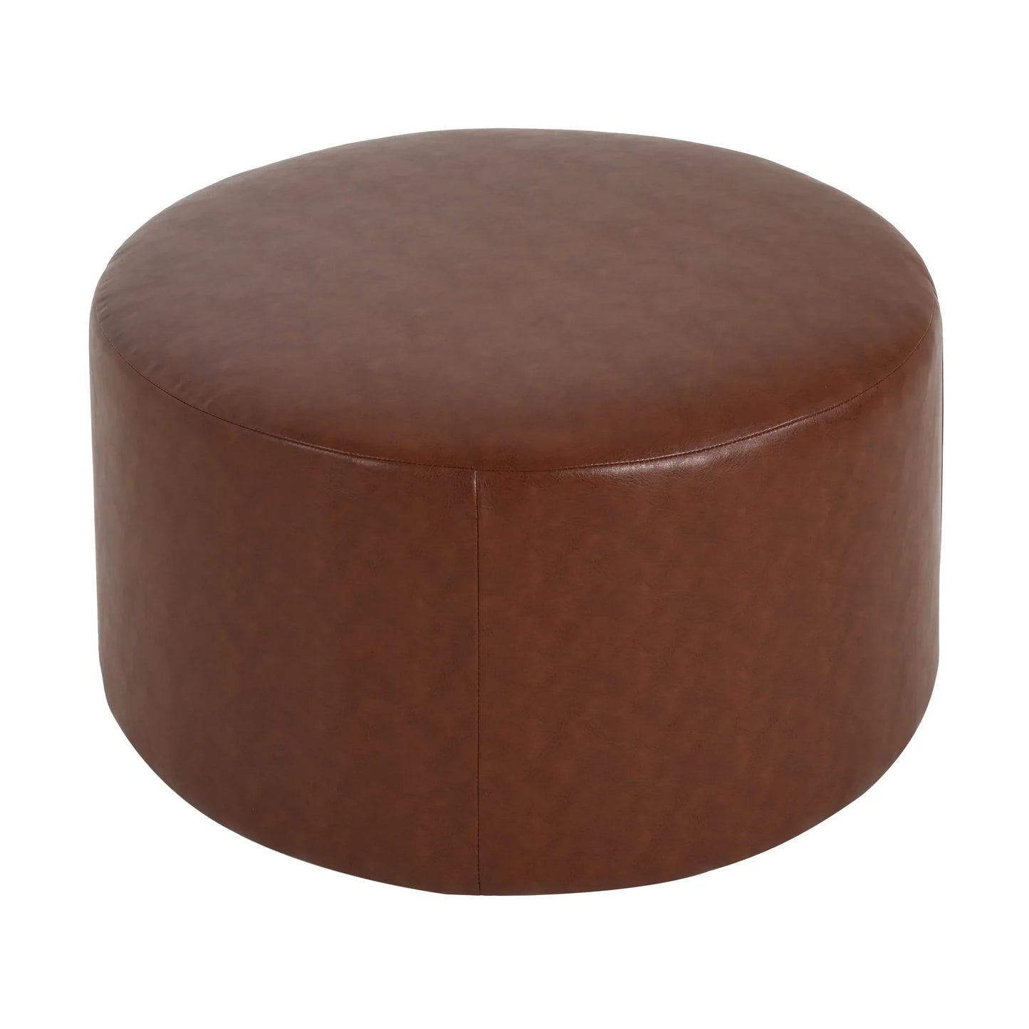 Round Faux Leather Ottoman – Light Brown – view 4