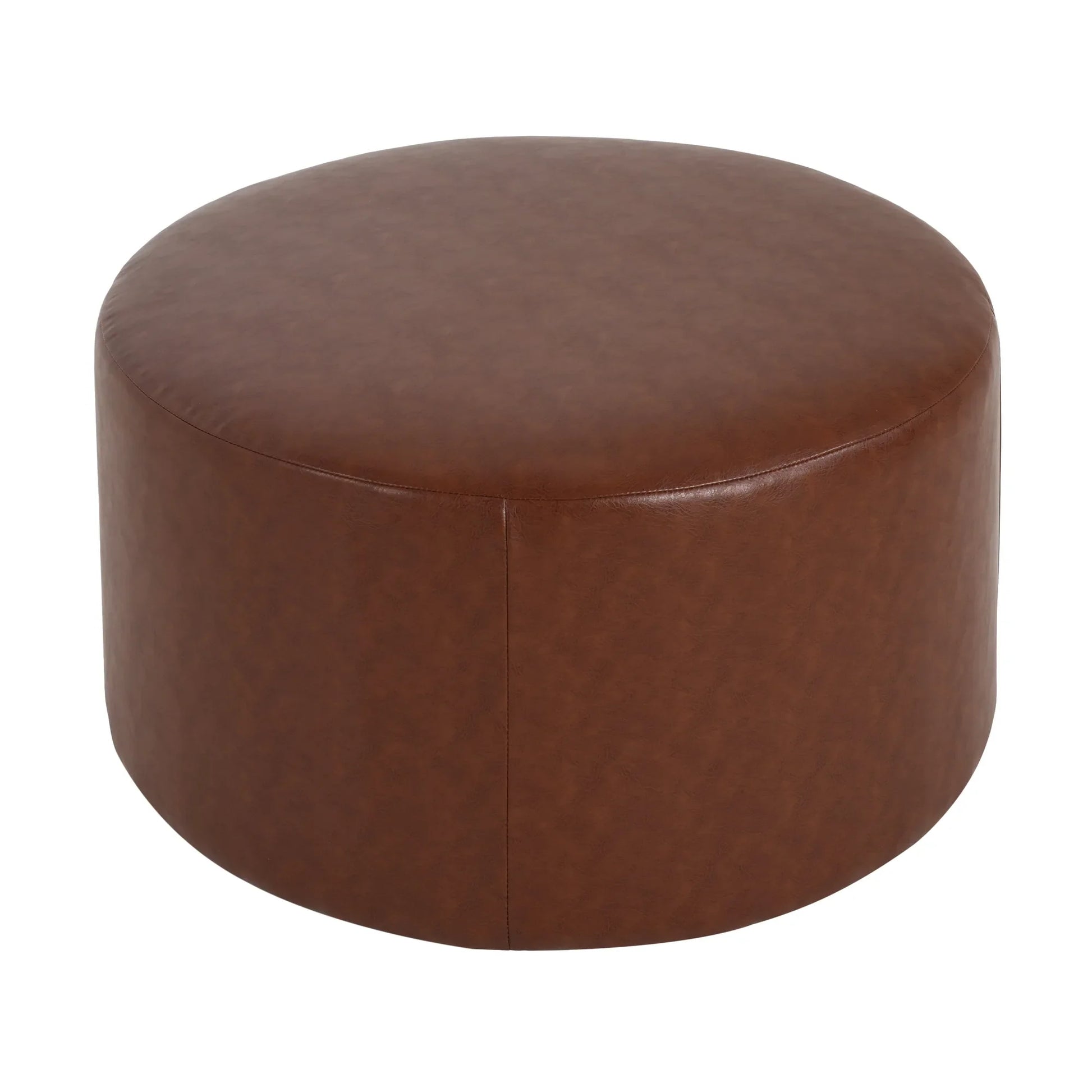 Round Faux Leather Ottoman – Light Brown – view 4
