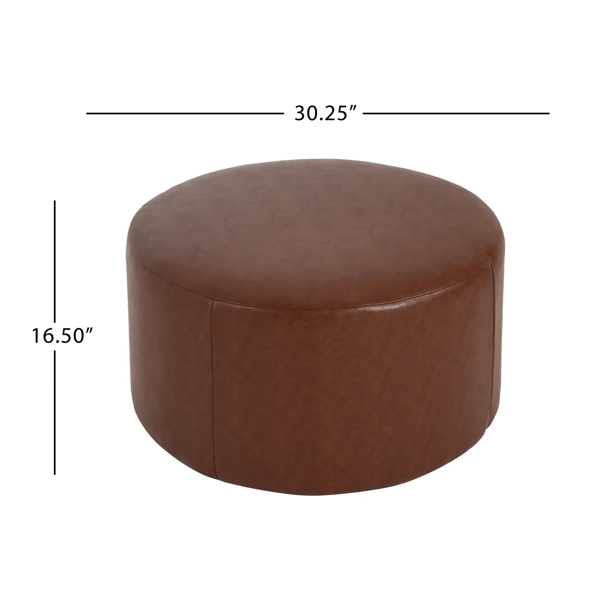 Round Faux Leather Ottoman – Light Brown – view 5