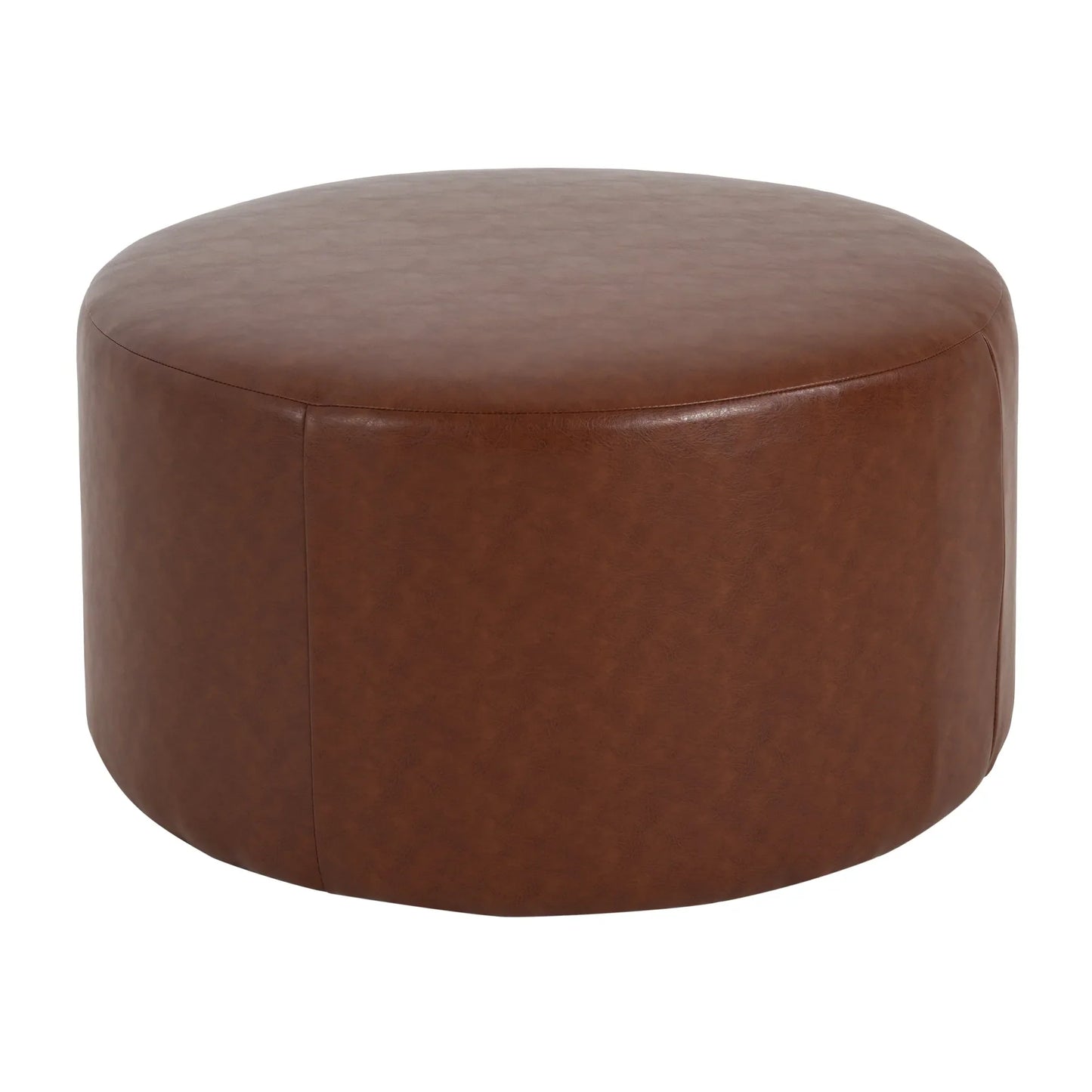 Round Faux Leather Ottoman – Light Brown – view 6