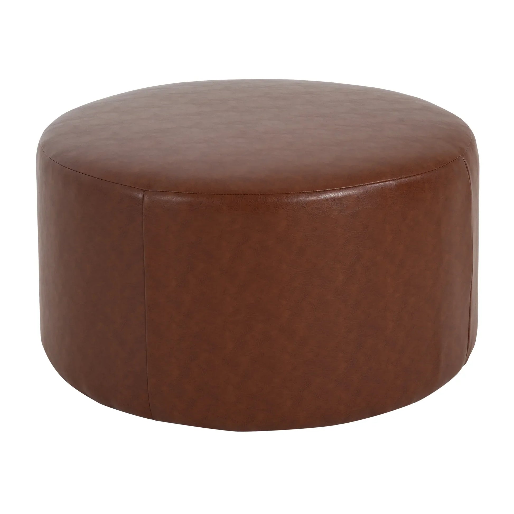 Round Faux Leather Ottoman – Light Brown – view 6