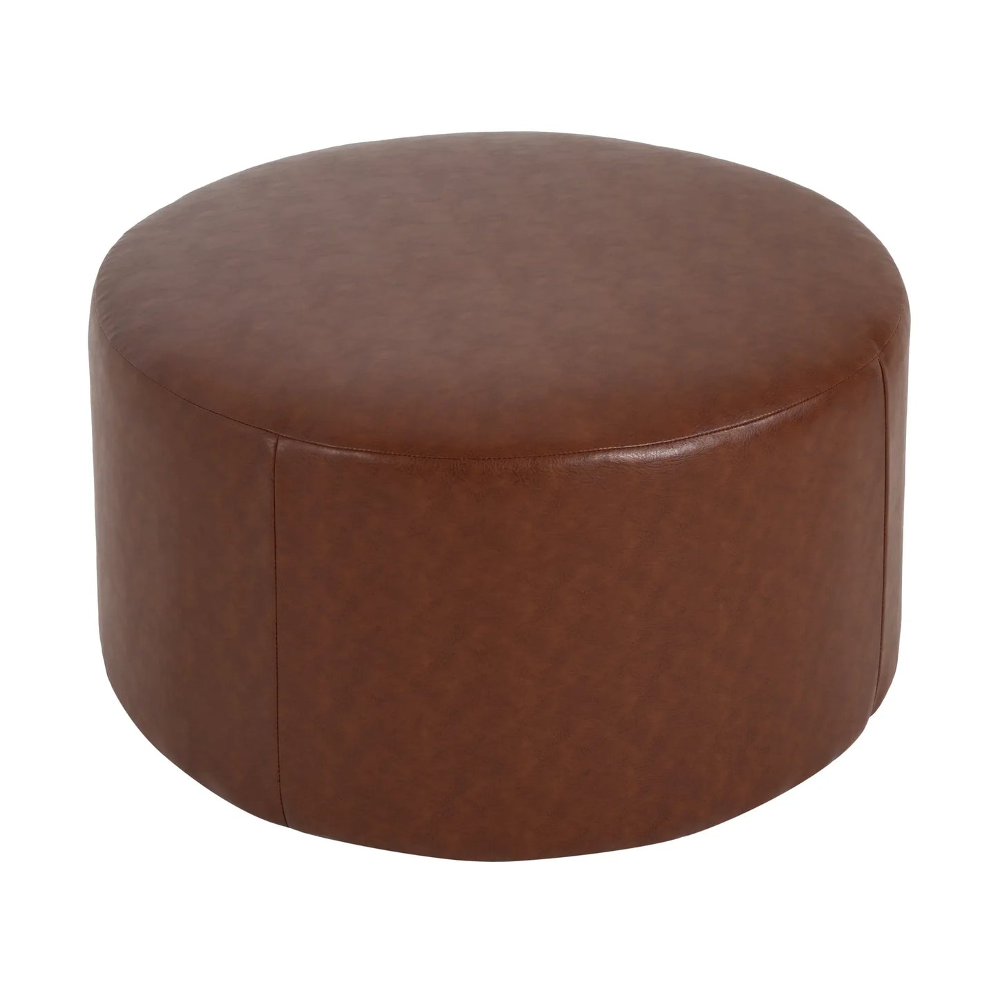Round Faux Leather Ottoman – Light Brown – view 7