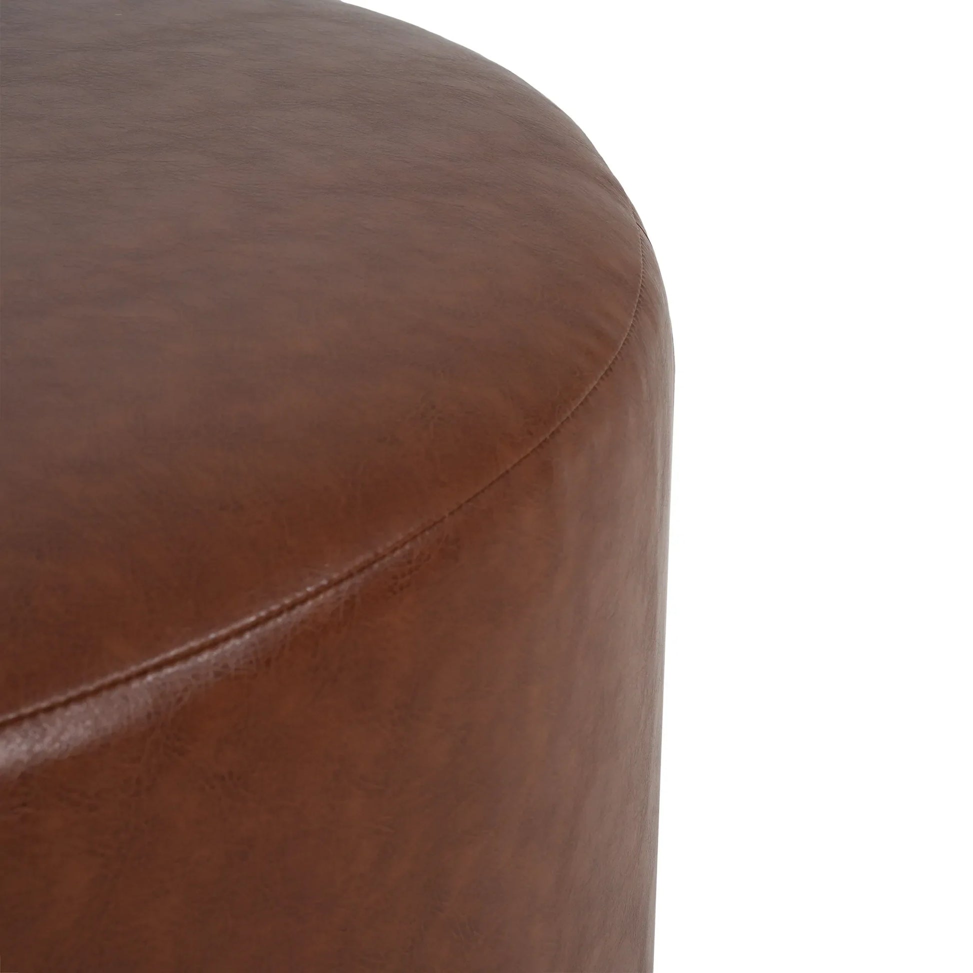 Round Faux Leather Ottoman – Light Brown – view 8