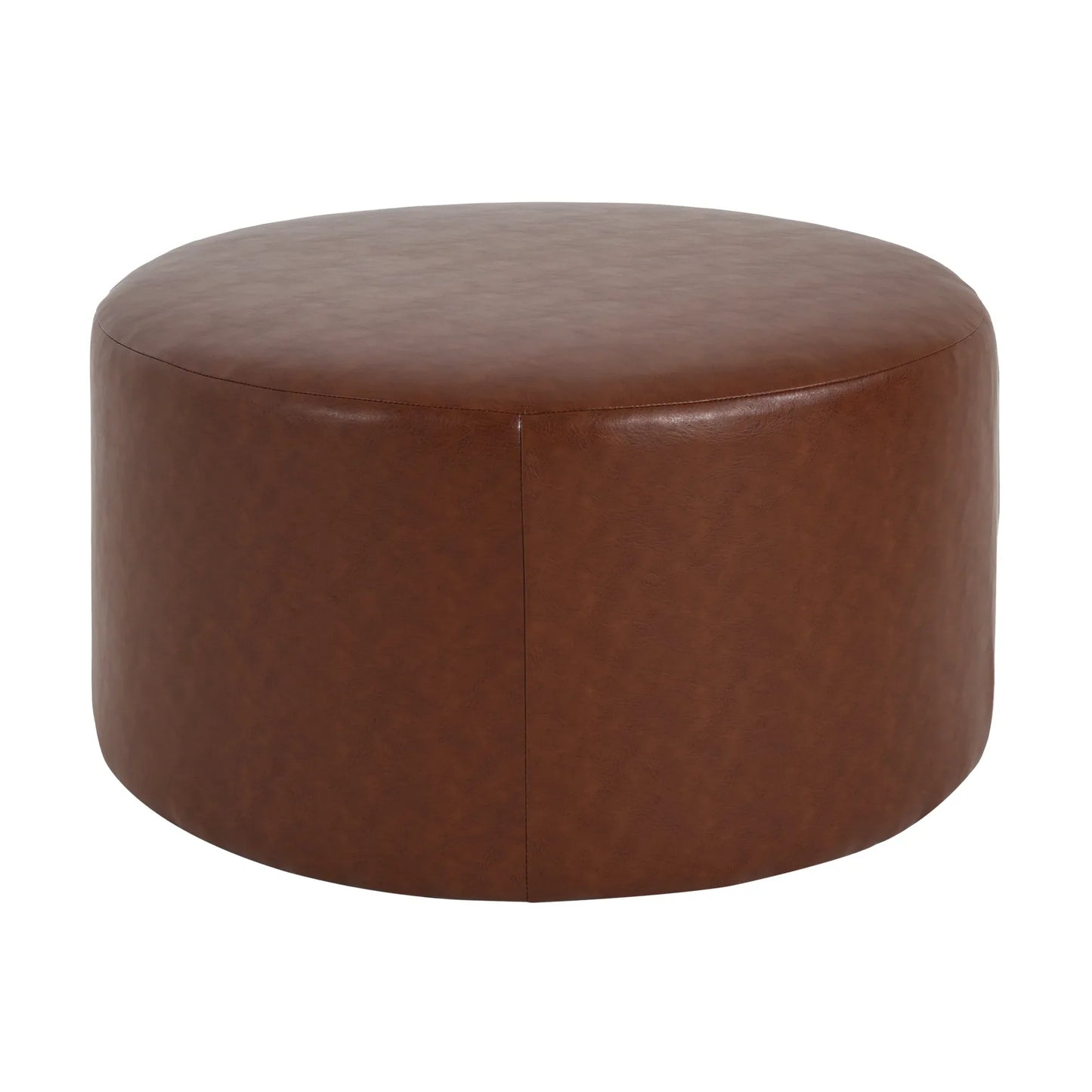 Round Faux Leather Ottoman – Light Brown – view 12