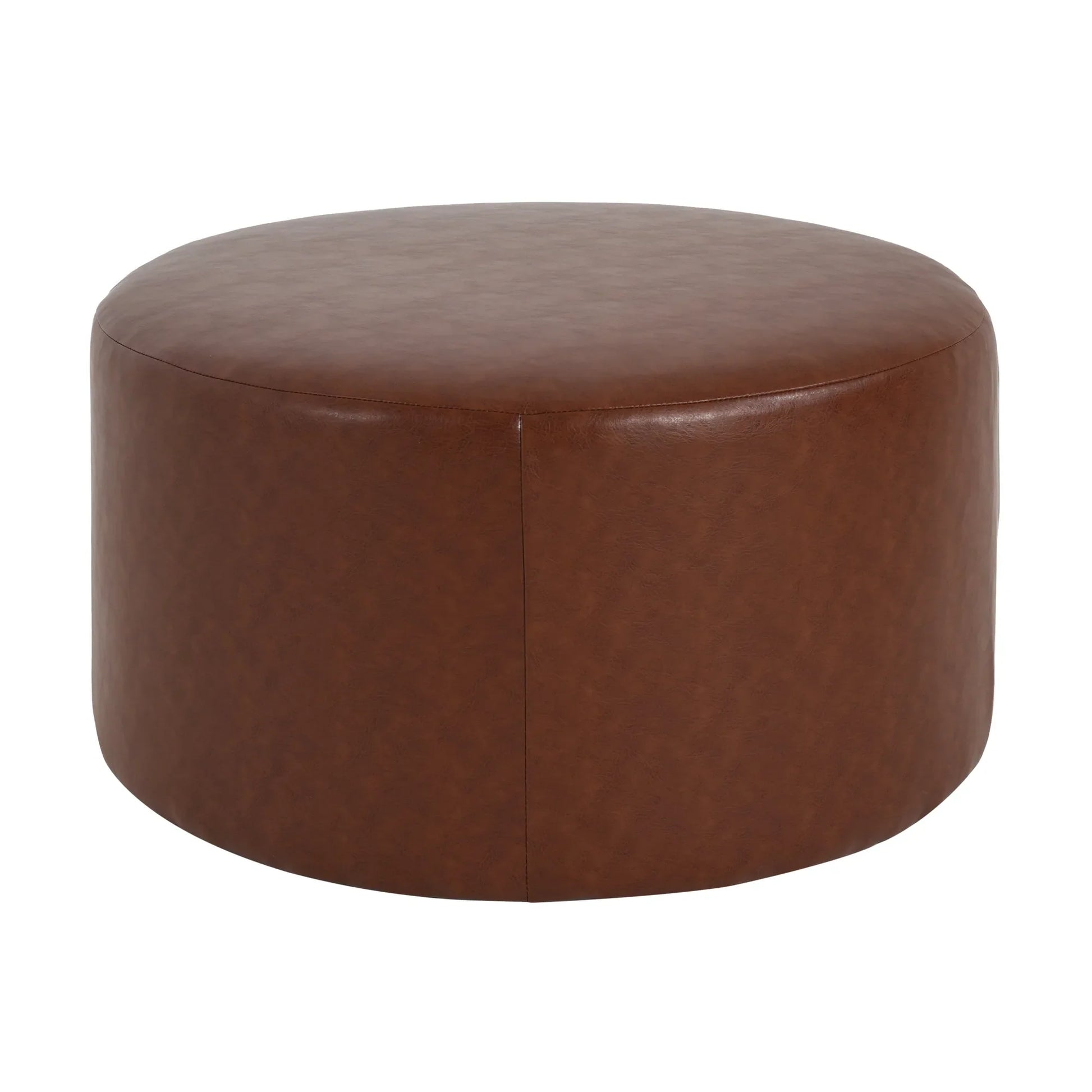 Round Faux Leather Ottoman – Light Brown – view 12