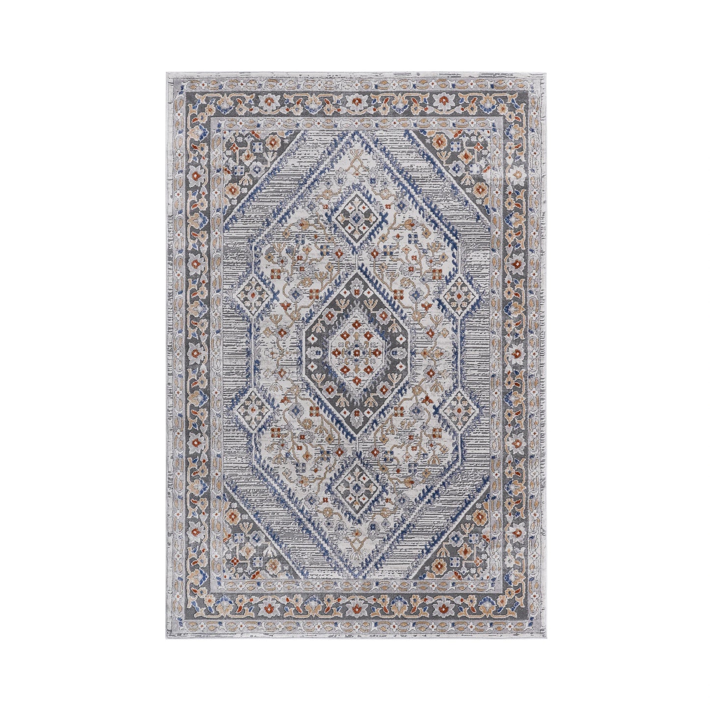 Loom & Luxe Blue & Cream & Bordered Area Rug
