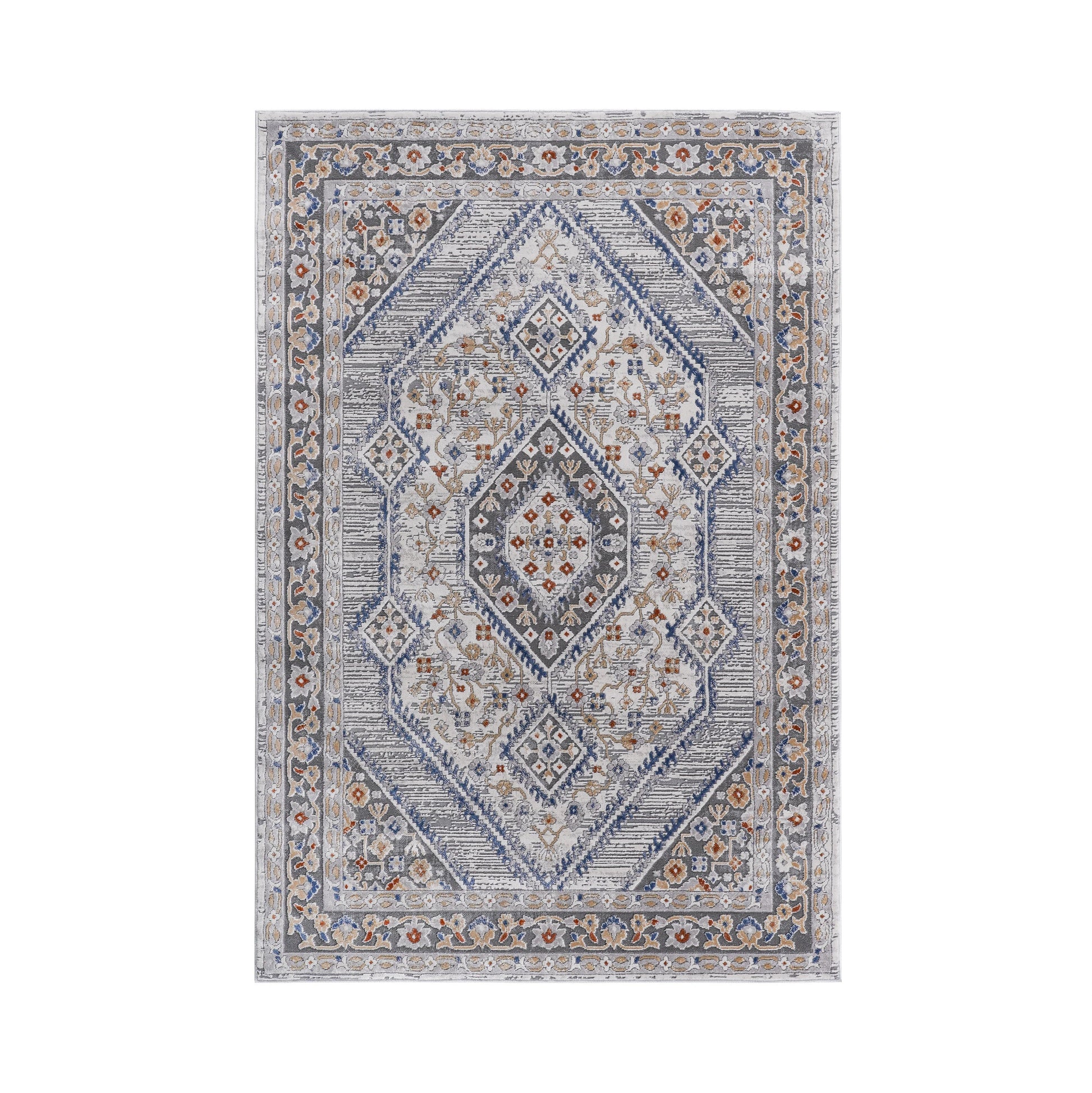 Loom & Luxe Blue & Cream & Bordered Area Rug