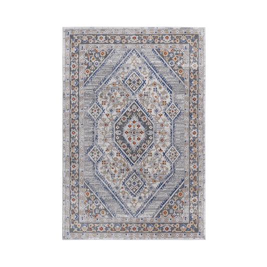 Loom & Luxe Blue & Cream & Bordered Area Rug