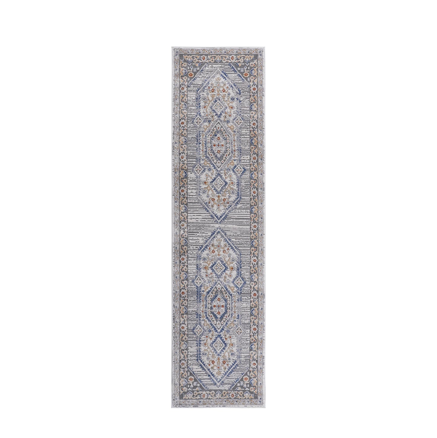 Loom & Luxe Blue & Cream & Bordered Area Rug
