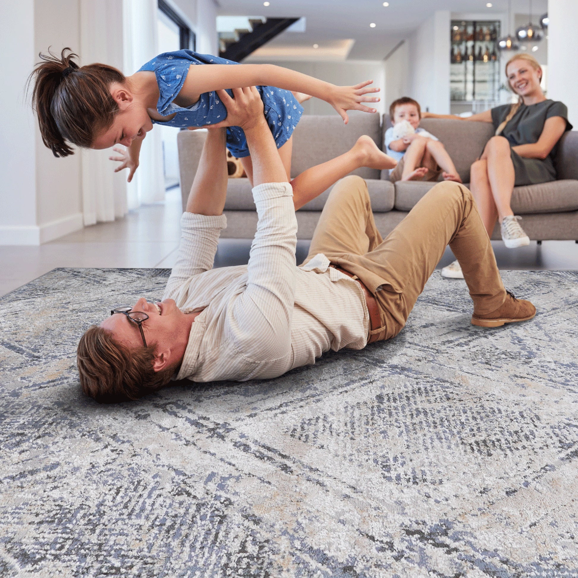 Loom & Luxe Blue & Grey & Geometric Area Rug