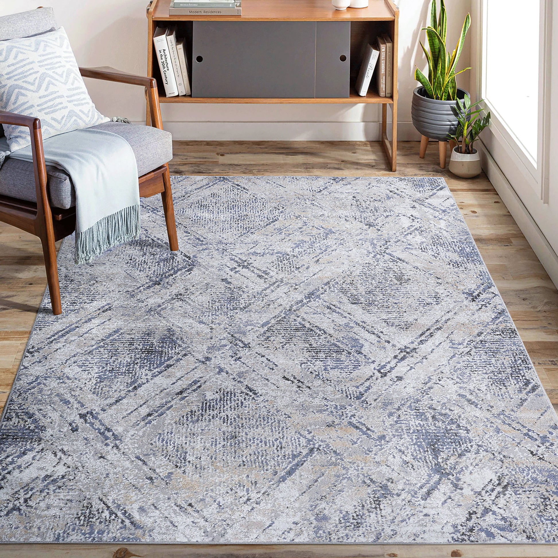 Loom & Luxe Blue & Grey & Geometric Area Rug