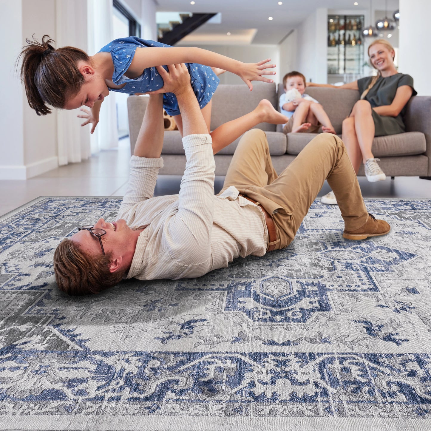 Loom & Luxe Blue & Grey & Oriental Area Rug