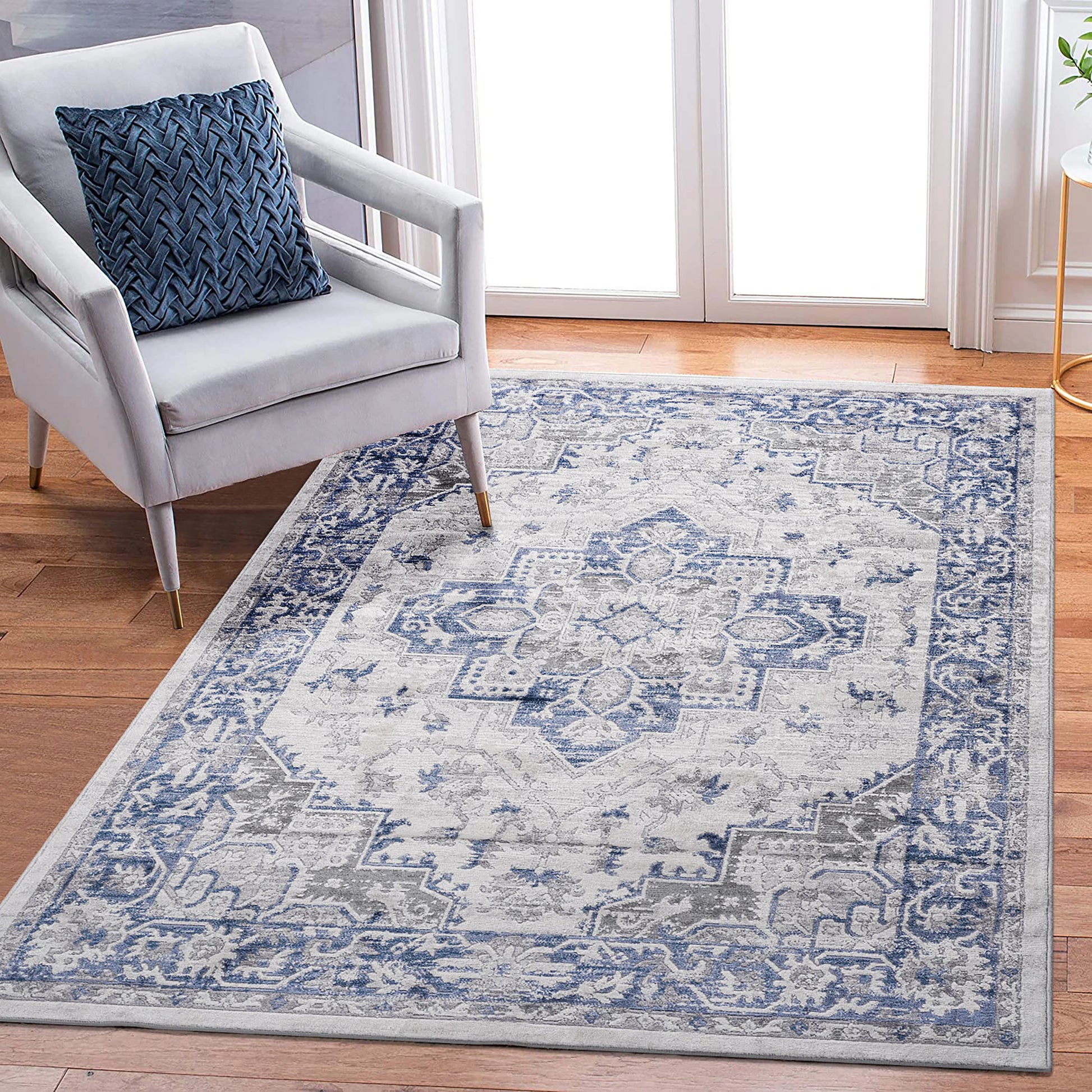 Loom & Luxe Blue & Grey & Oriental Area Rug
