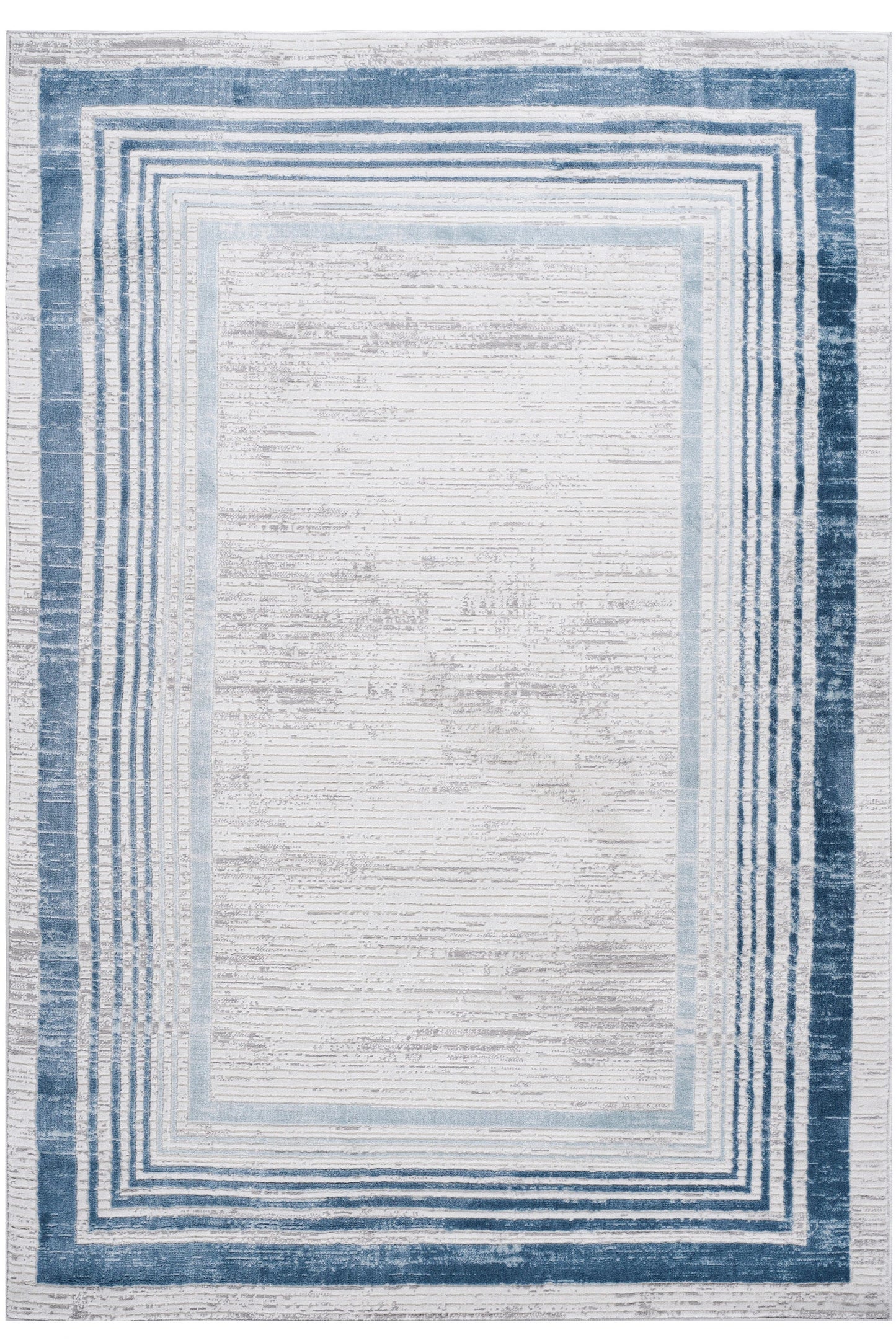 Loom & Luxe Blue & Ivory & Bordered Area Rug