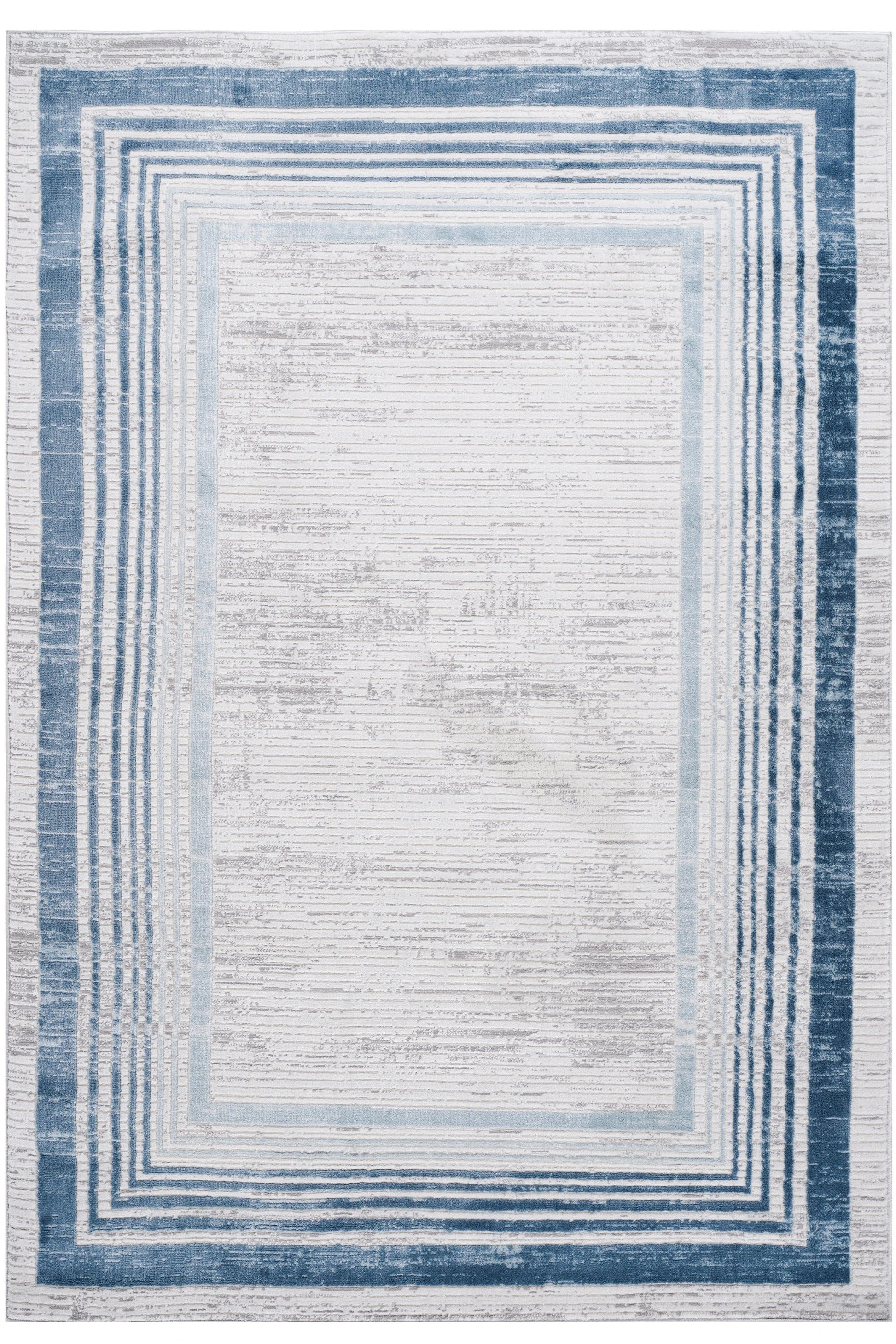 Loom & Luxe Blue & Ivory & Bordered Area Rug
