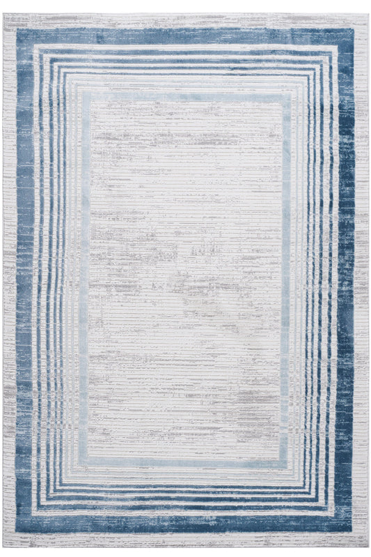 Loom & Luxe Blue & Ivory & Bordered Area Rug