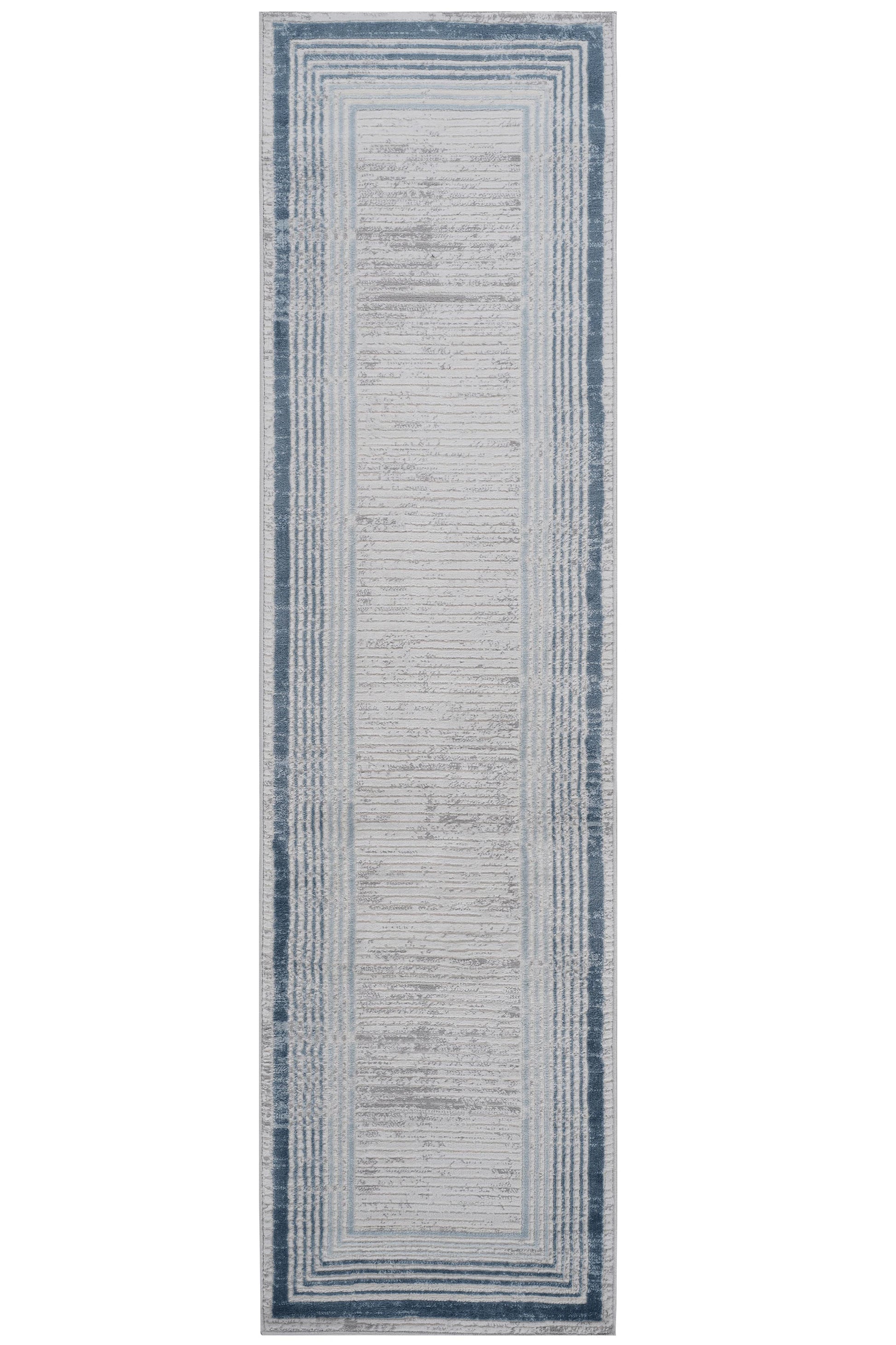 Loom & Luxe Blue & Ivory & Bordered Area Rug