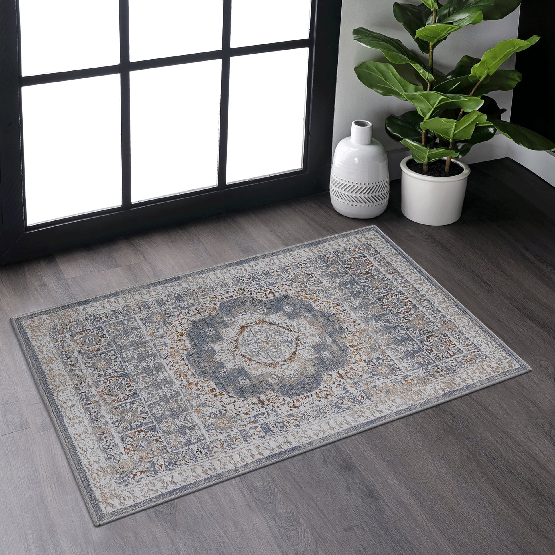 Loom & Luxe Blue & Ivory & Medallion Area Rug