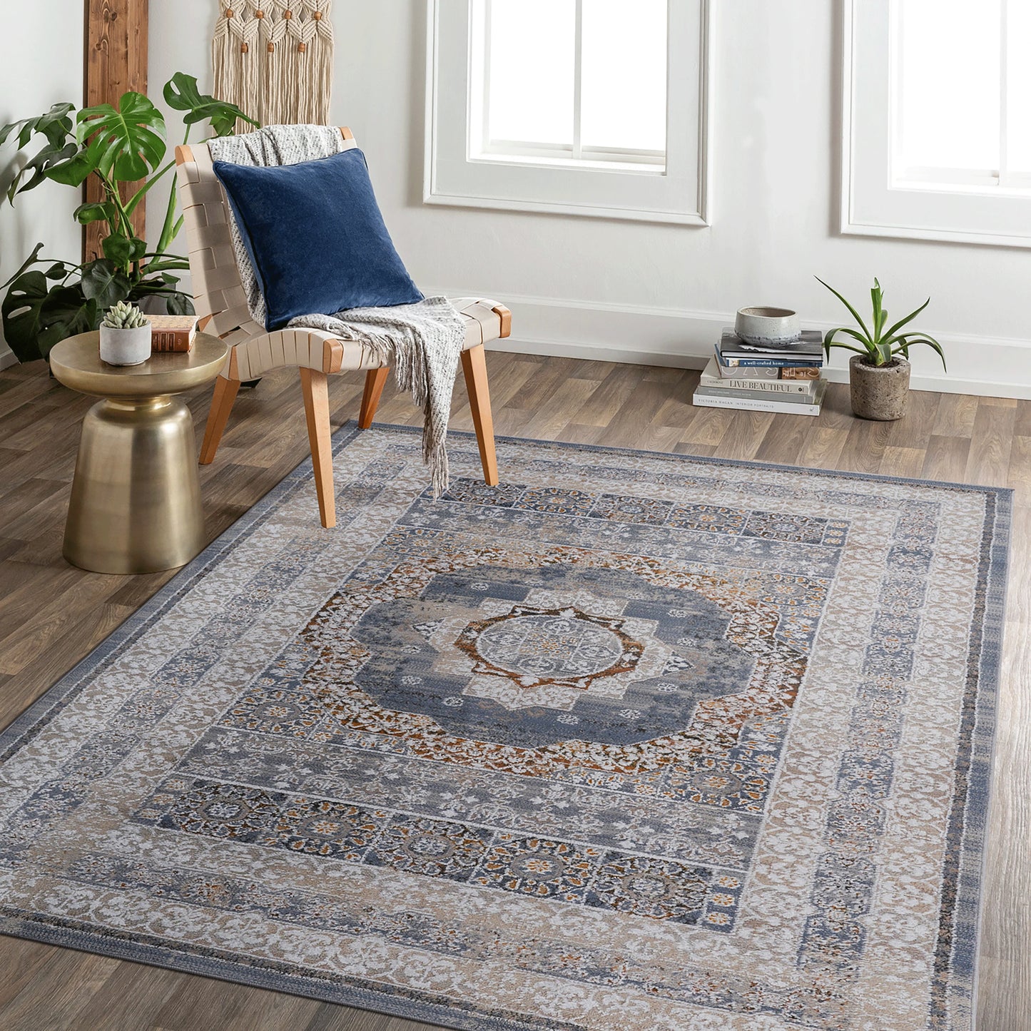 Loom & Luxe Blue & Ivory & Medallion Area Rug