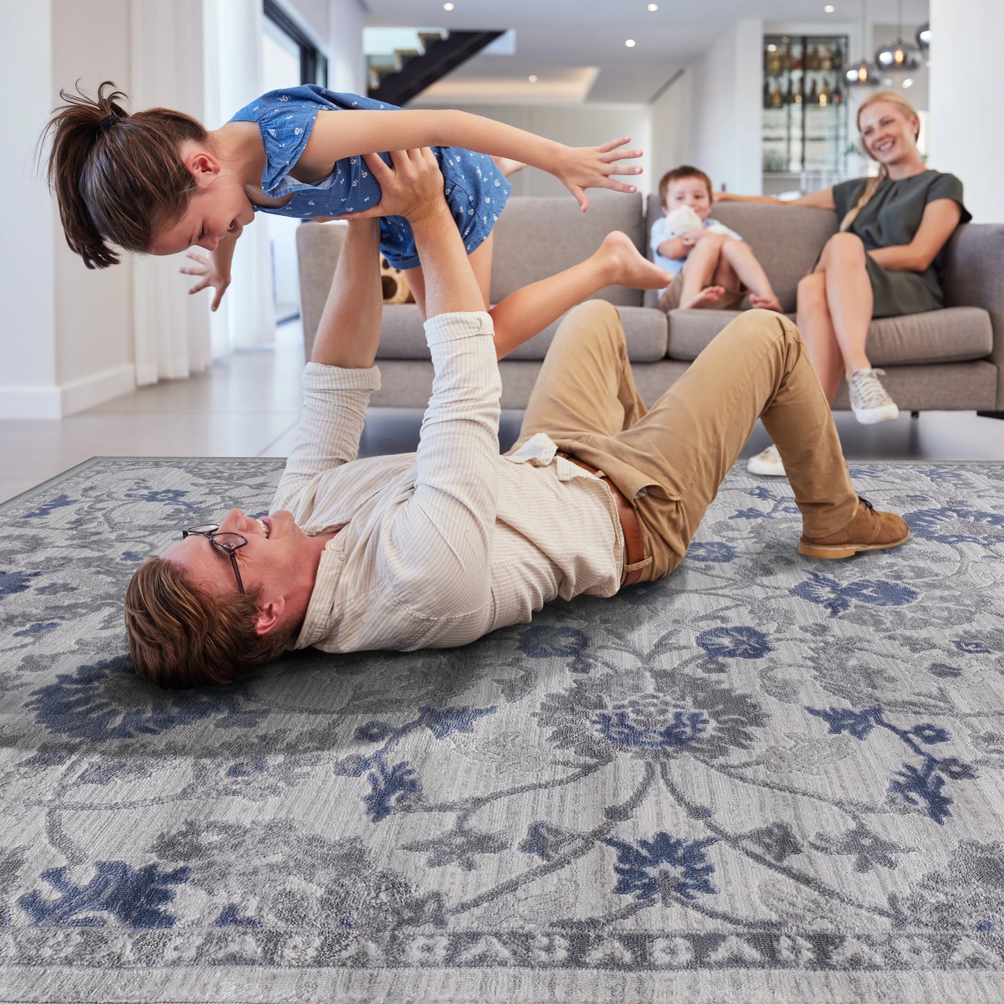Loom & Luxe Blue & Silver & Oriental Area Rug