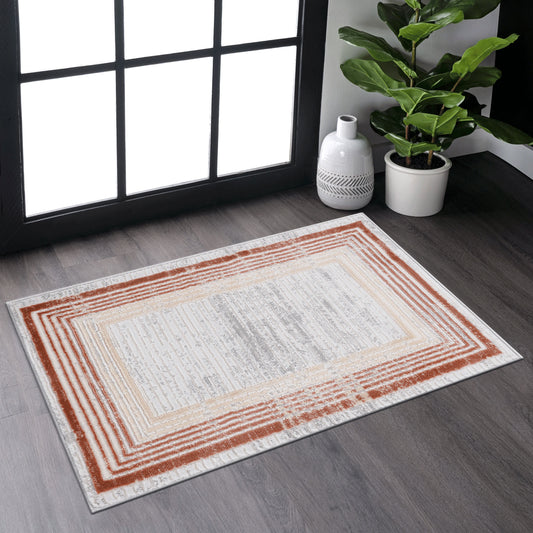Loom & Luxe Brown & Ivory & Bordered Area Rug