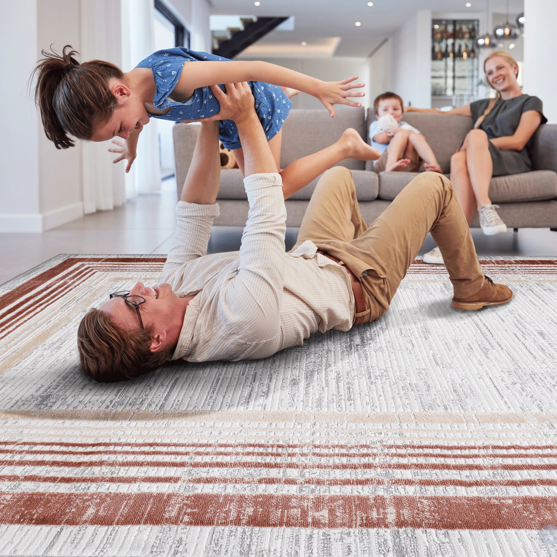 Loom & Luxe Brown & Ivory & Bordered Area Rug