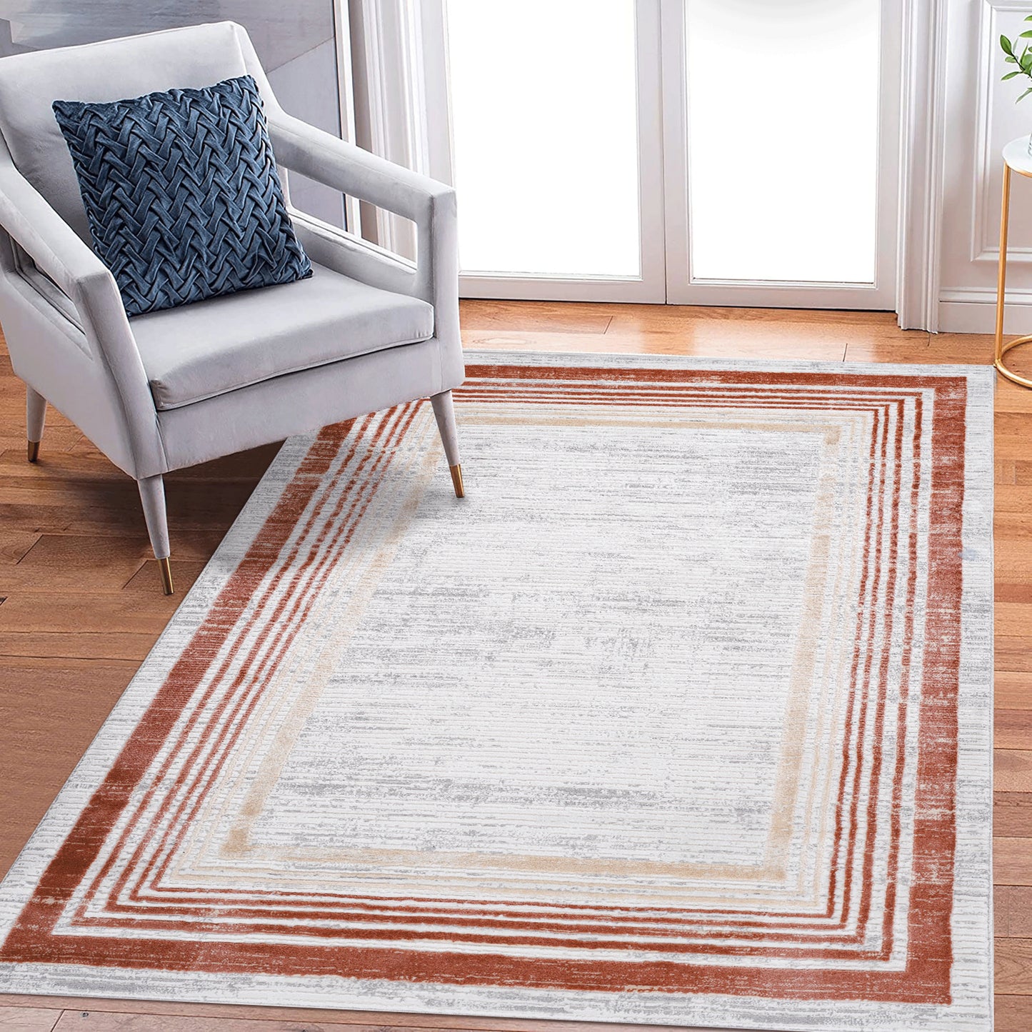 Loom & Luxe Brown & Ivory & Bordered Area Rug