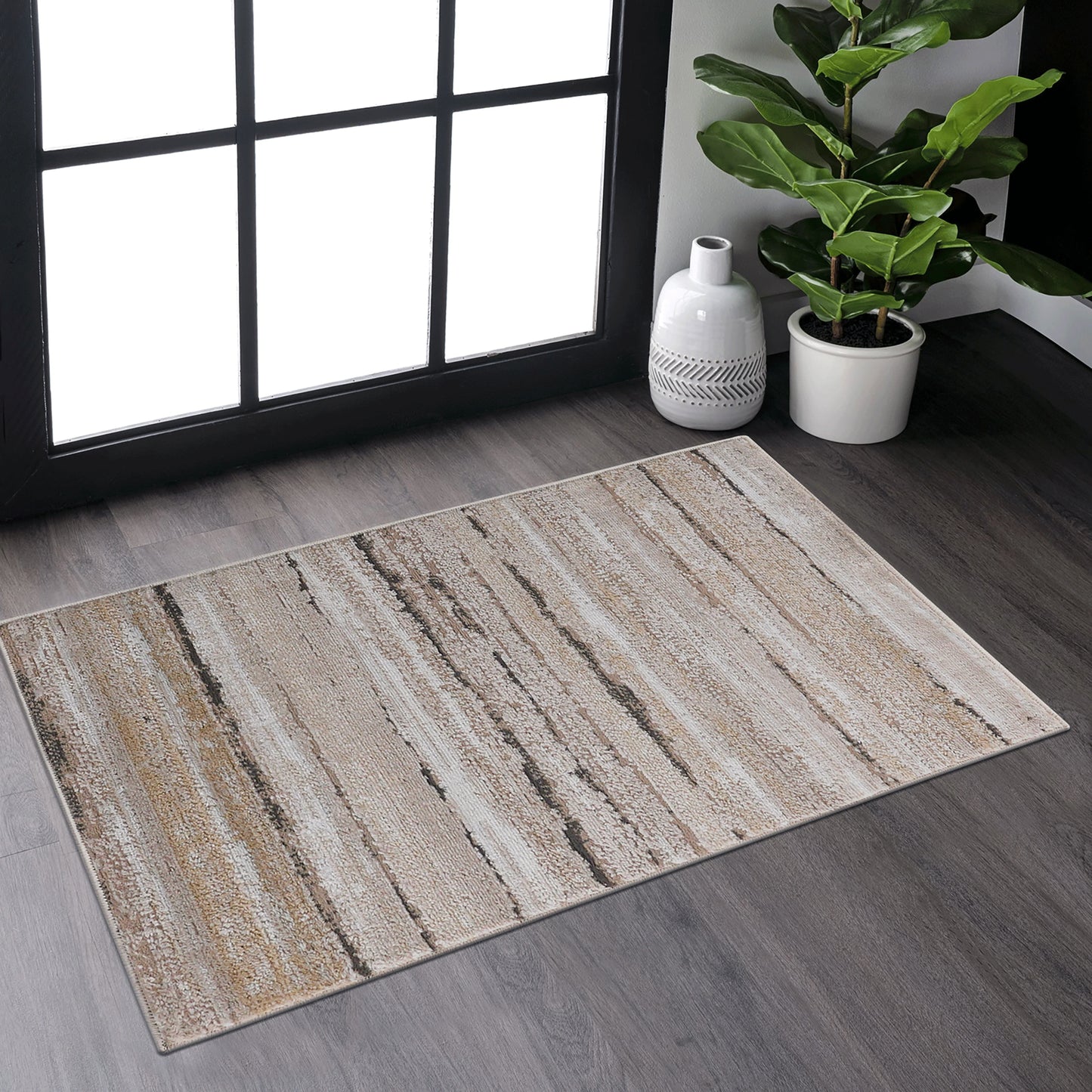 Loom & Luxe Brown & Striped Area Rug