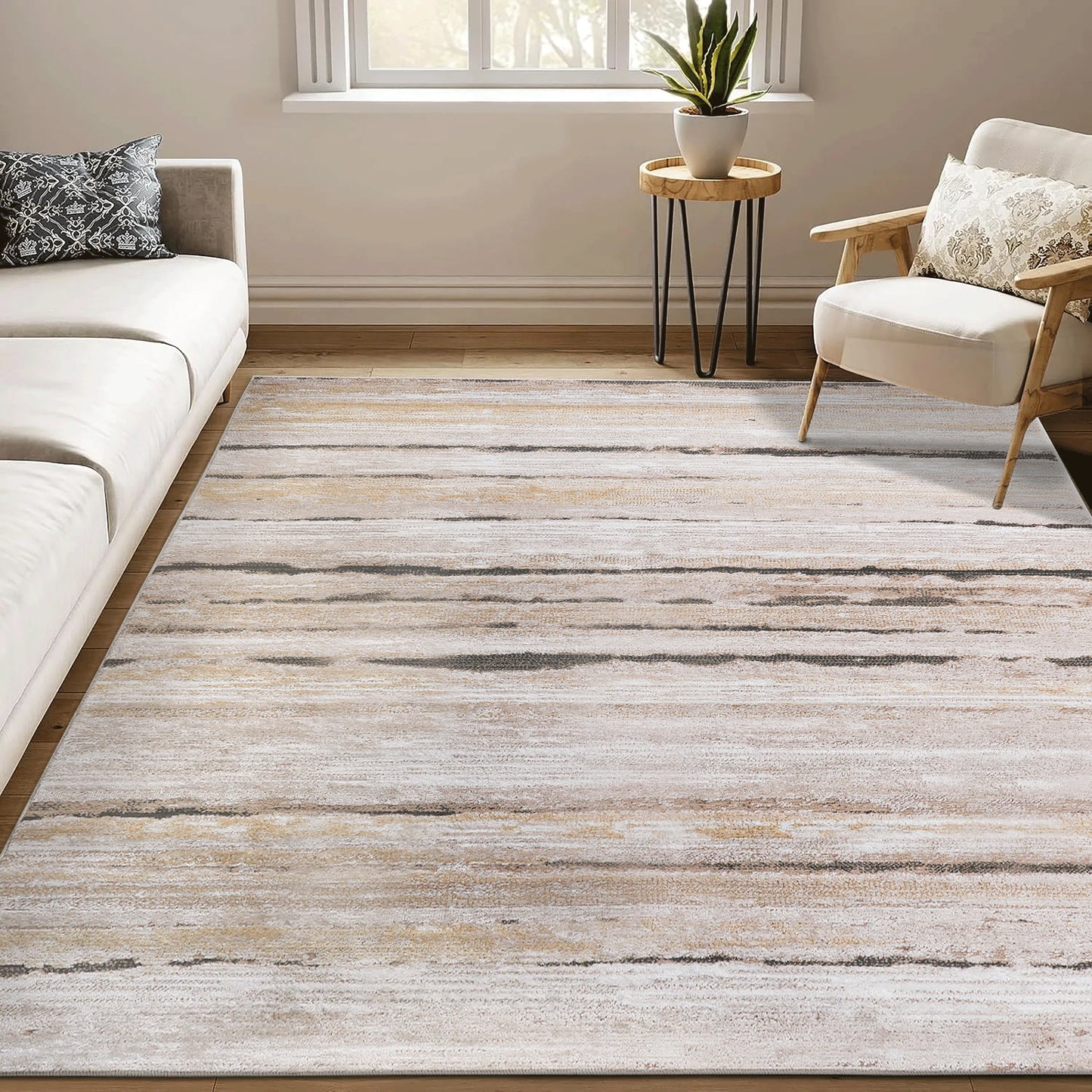 Loom & Luxe Brown & Striped Area Rug