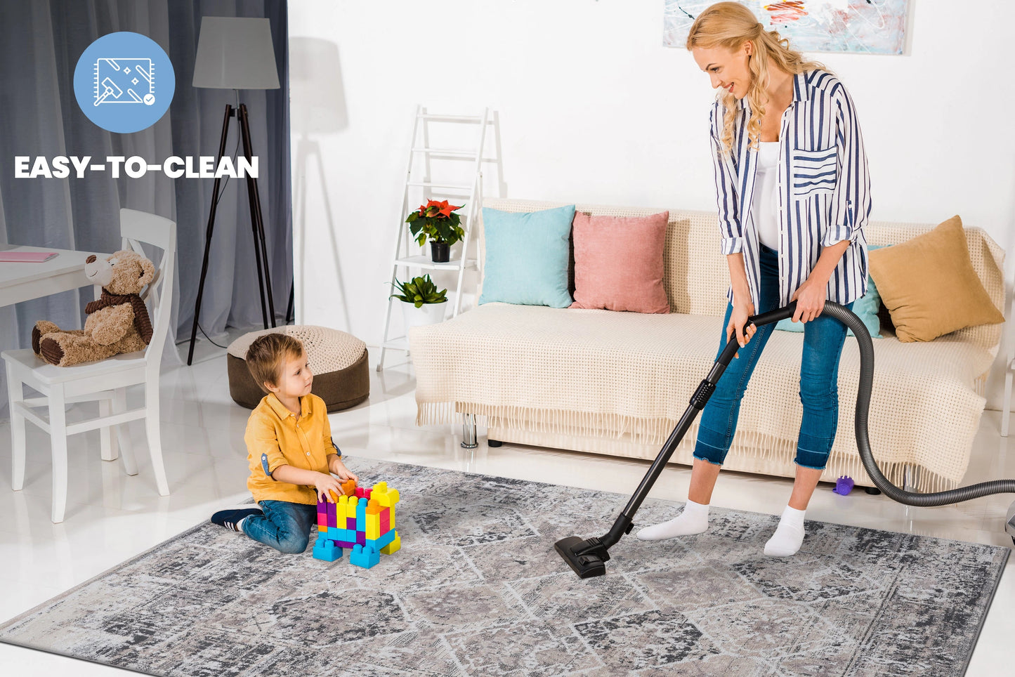 Loom & Luxe Cream & Anthracite & Traditional Area Rug