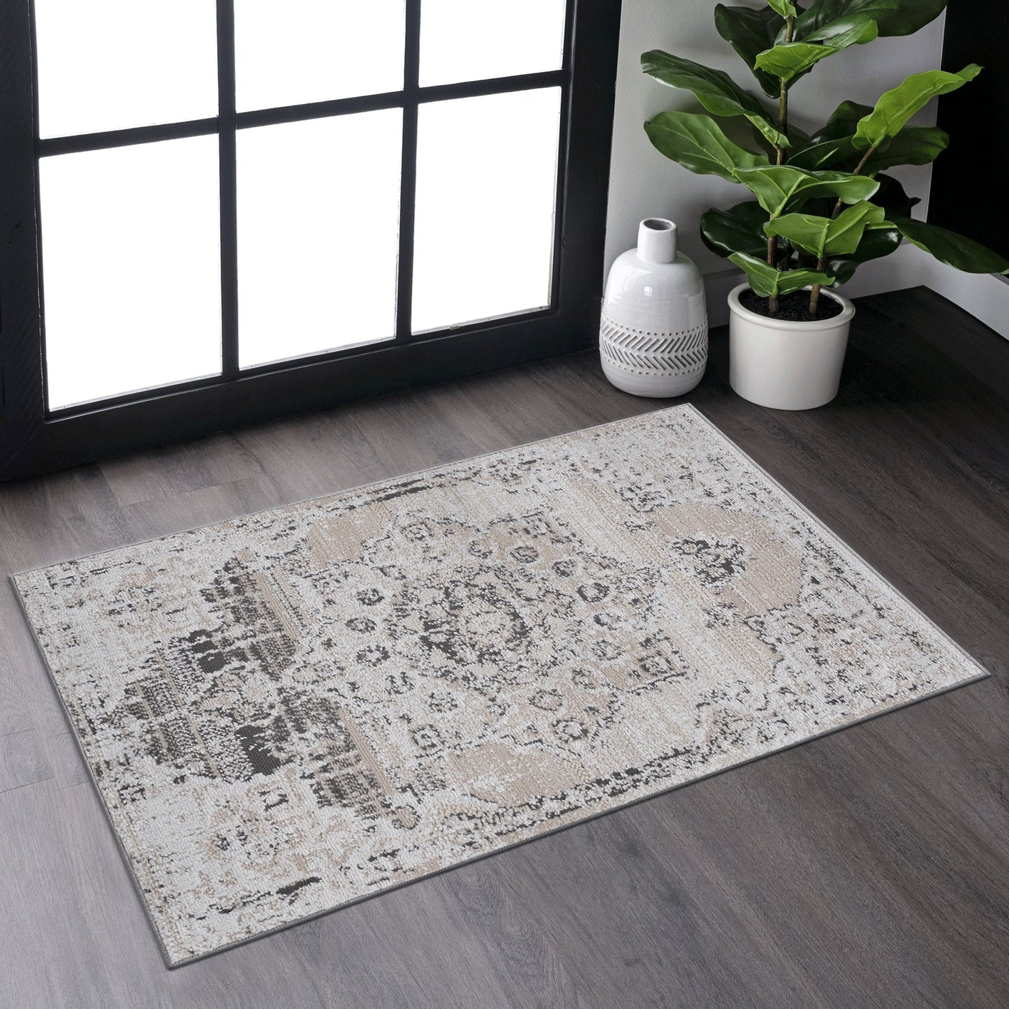 Loom & Luxe Cream & Beige & Medallion Area Rug
