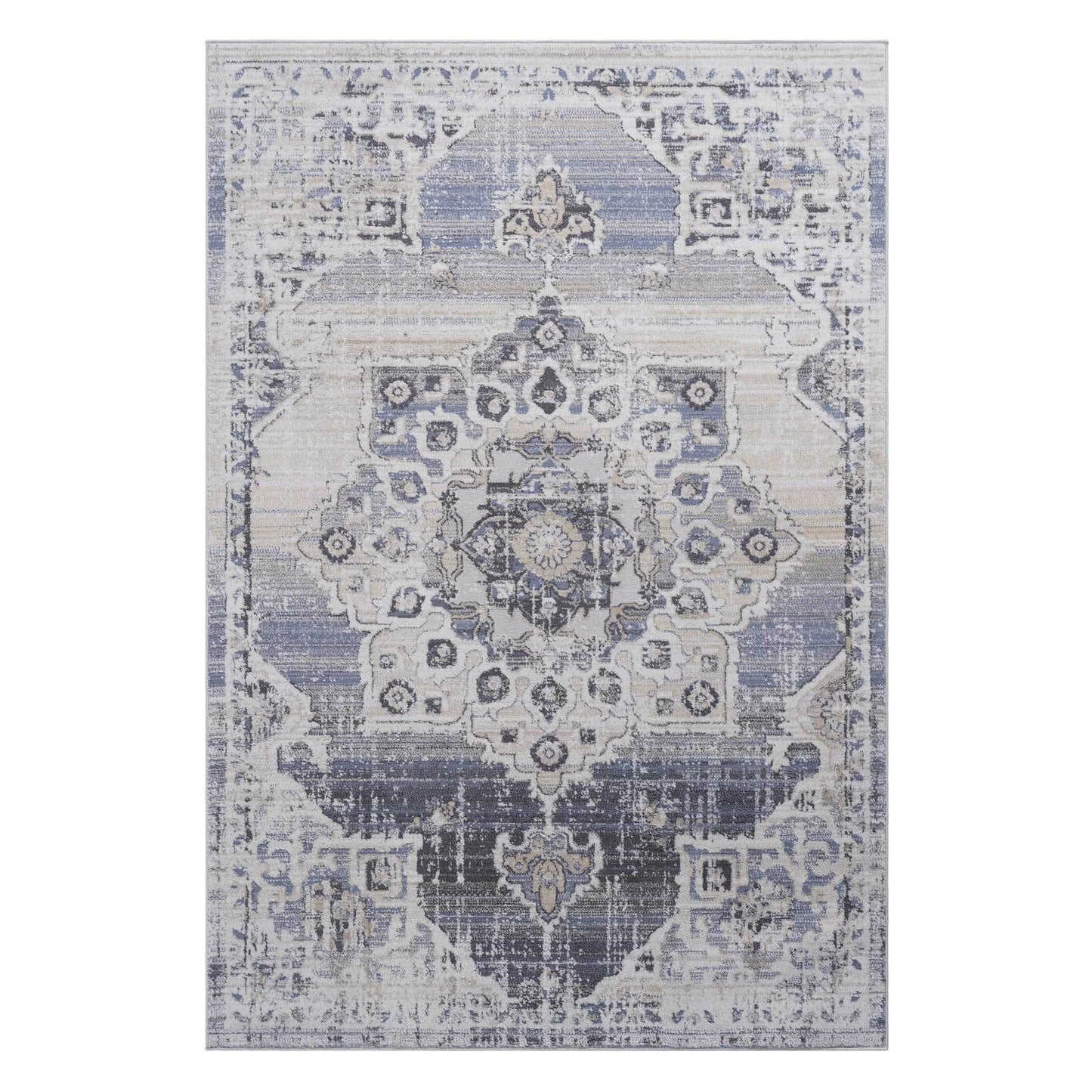 Loom & Luxe Cream & Blue & Medallion Area Rug