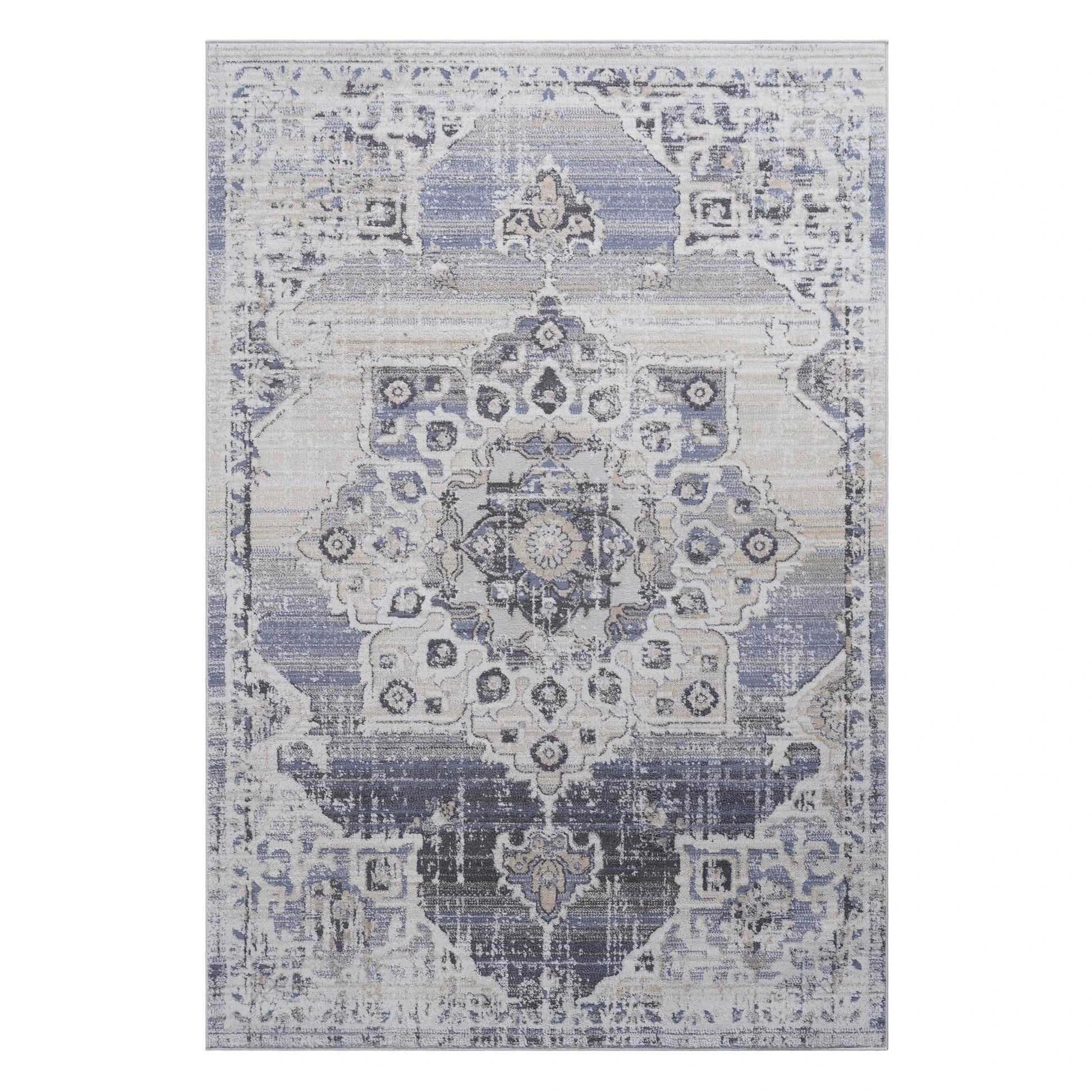 Loom & Luxe Cream & Blue & Medallion Area Rug