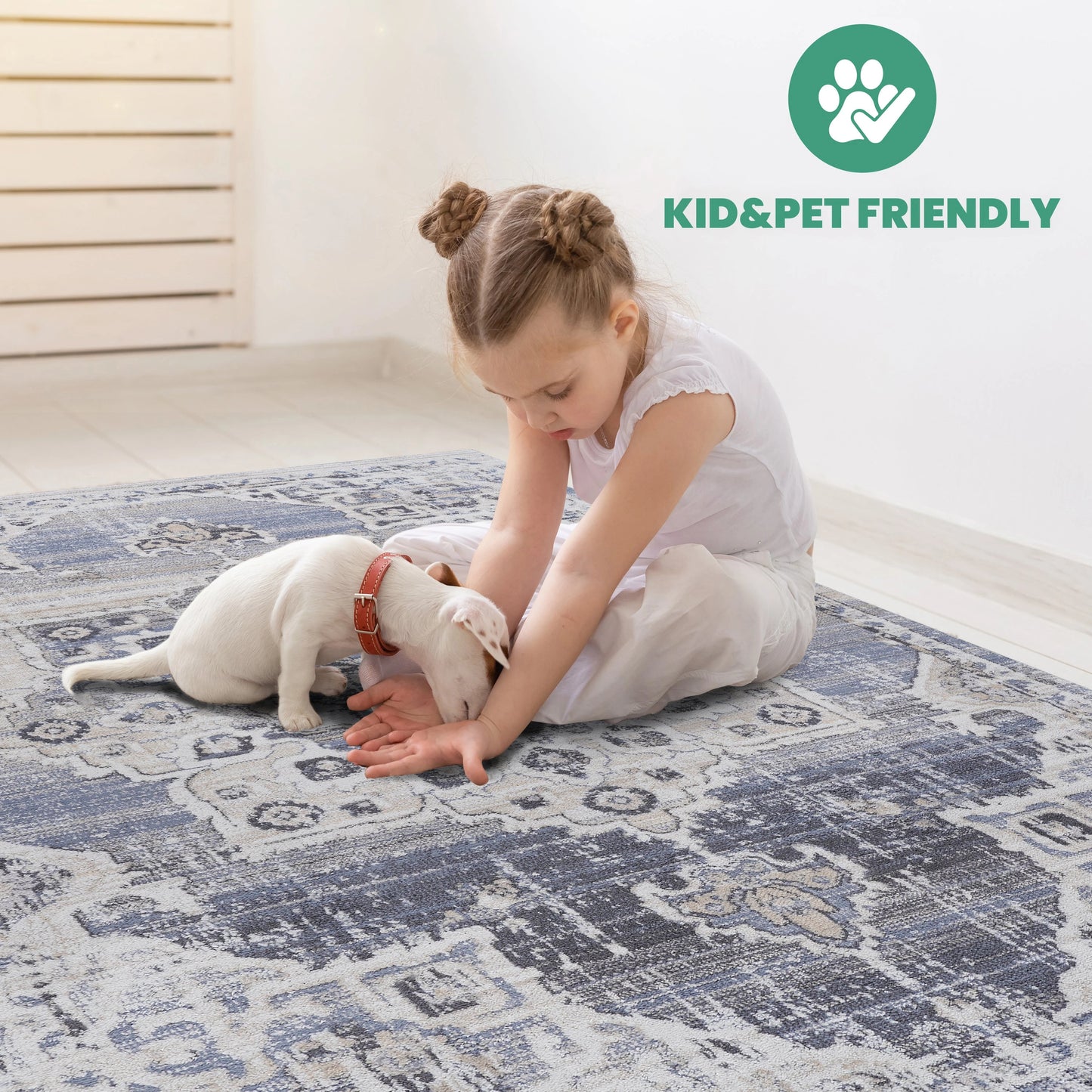 Loom & Luxe Cream & Blue & Medallion Area Rug