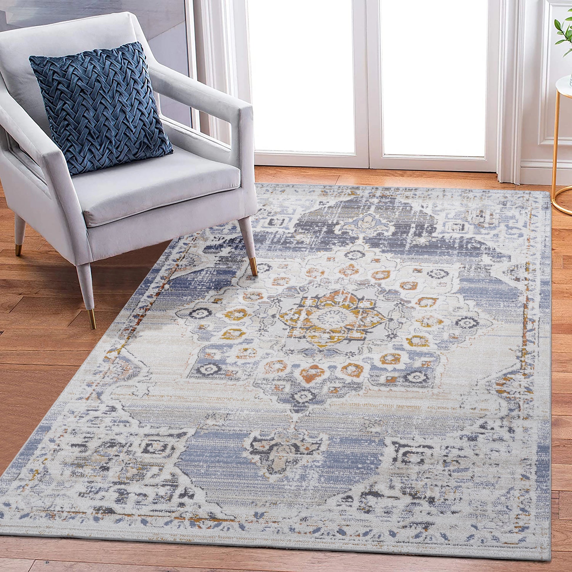Loom & Luxe Cream & Gold & Medallion Area Rug