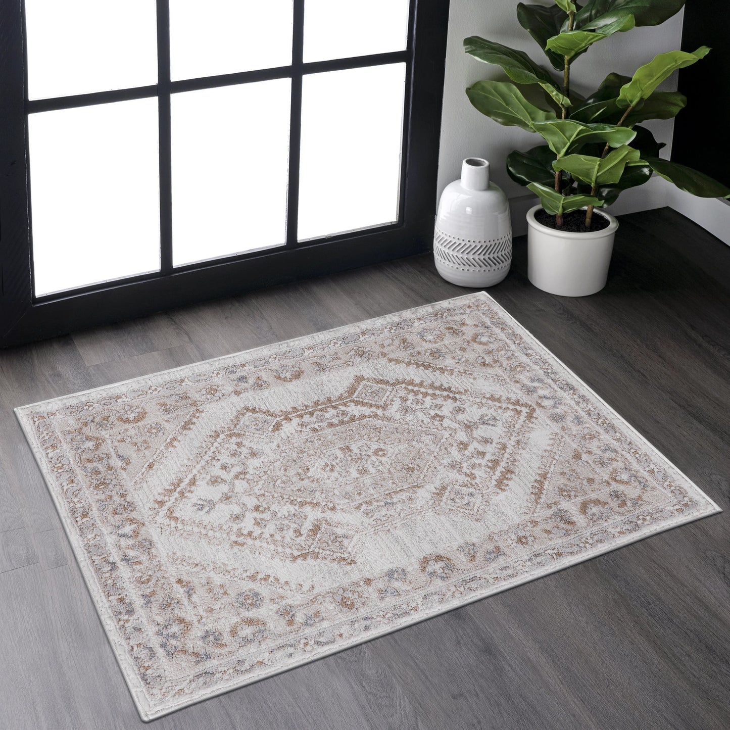 Loom & Luxe Cream & Ivory & Bordered Area Rug