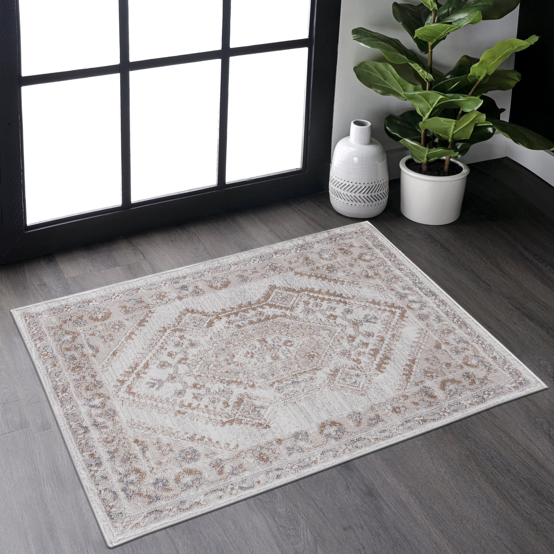 Loom & Luxe Cream & Ivory & Bordered Area Rug