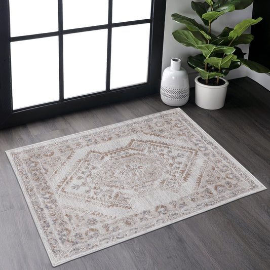 Loom & Luxe Cream & Ivory & Bordered Area Rug