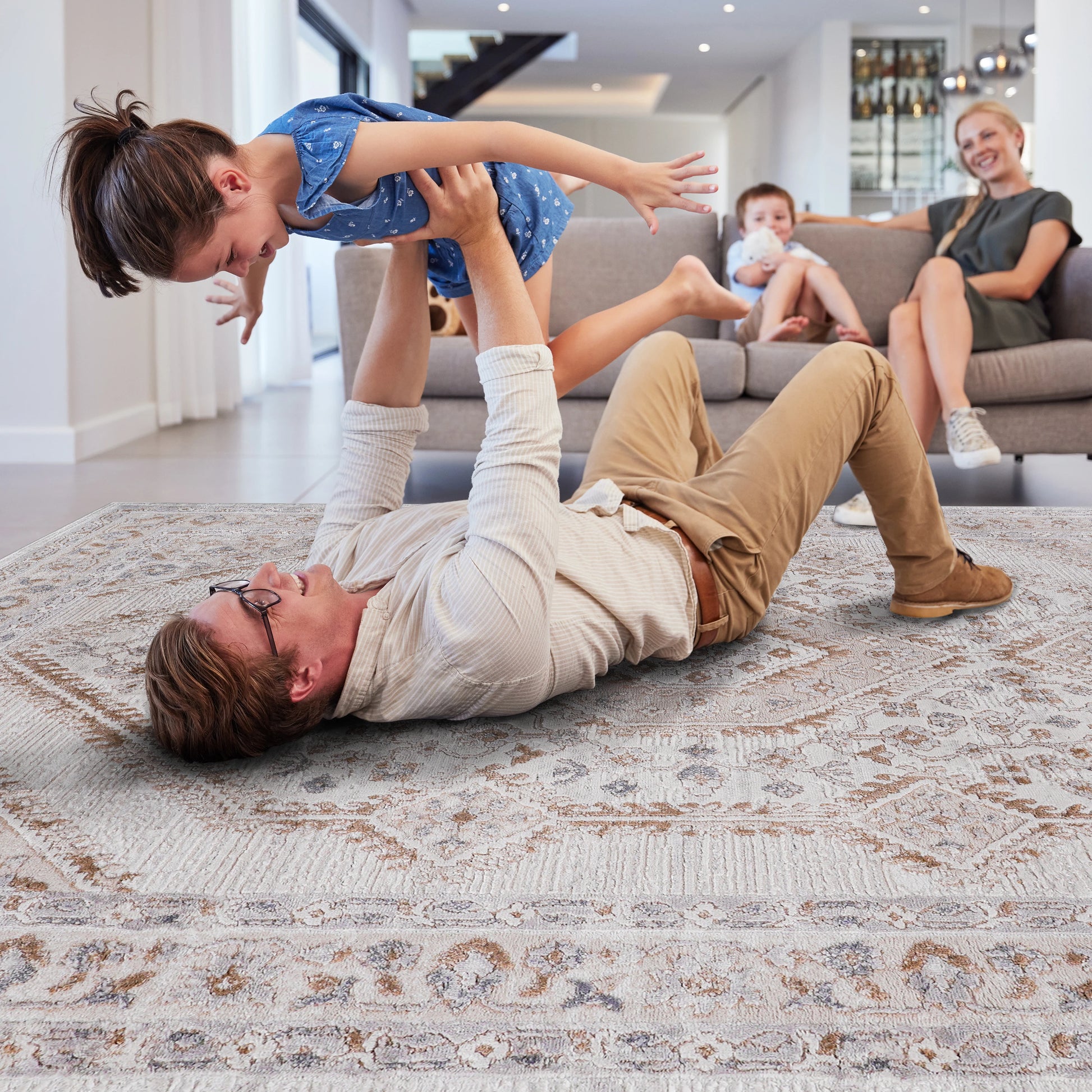Loom & Luxe Cream & Ivory & Bordered Area Rug