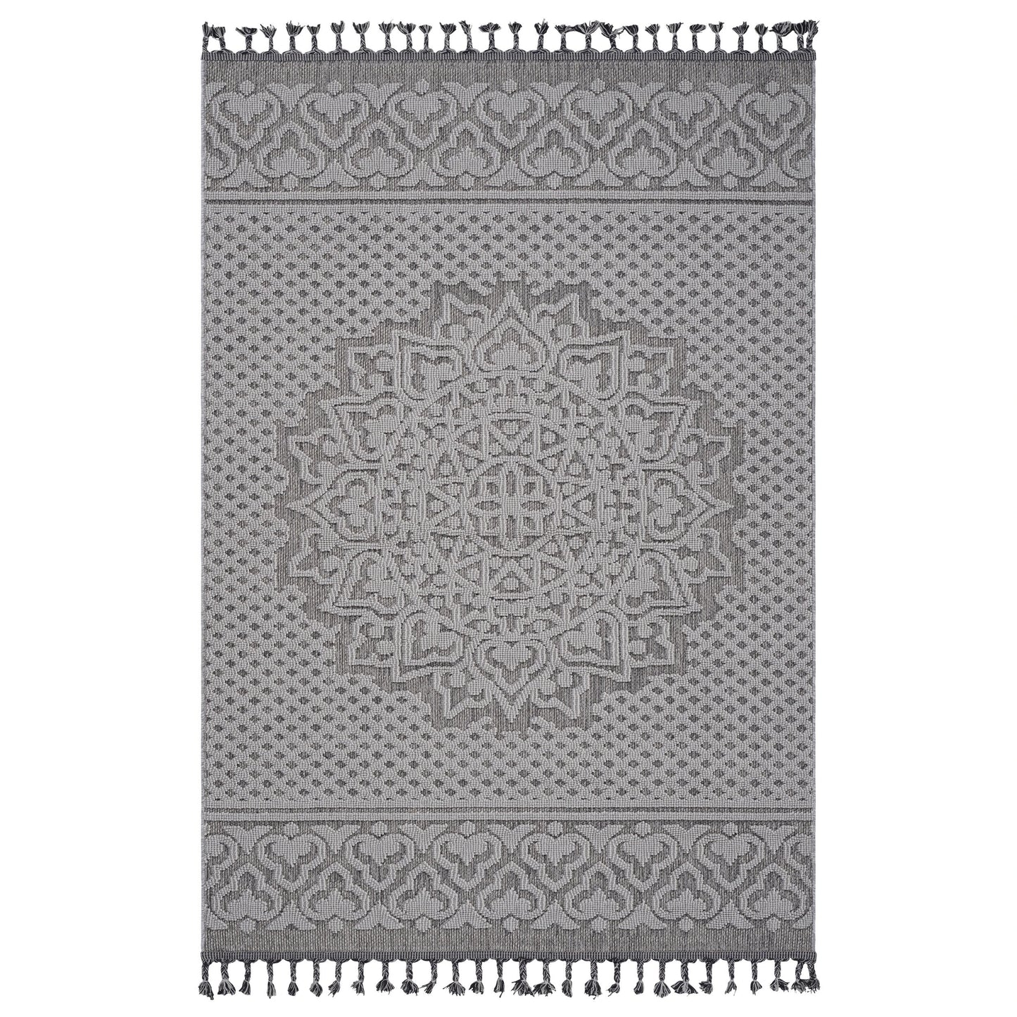 Loom & Luxe Gray & White & Medallion Indoor/Outdoor Area Rug