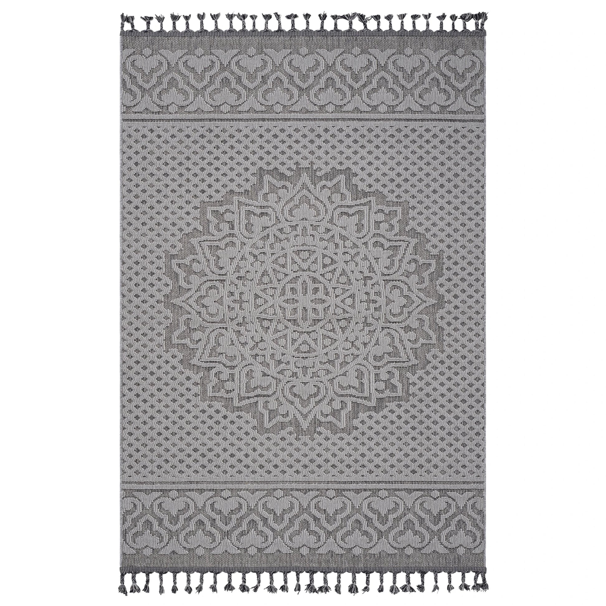 Loom & Luxe Gray & White & Medallion Indoor/Outdoor Area Rug