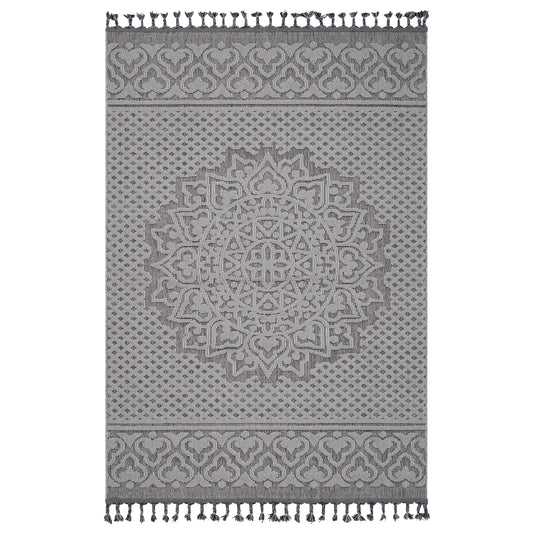 Loom & Luxe Gray & White & Medallion Indoor/Outdoor Area Rug