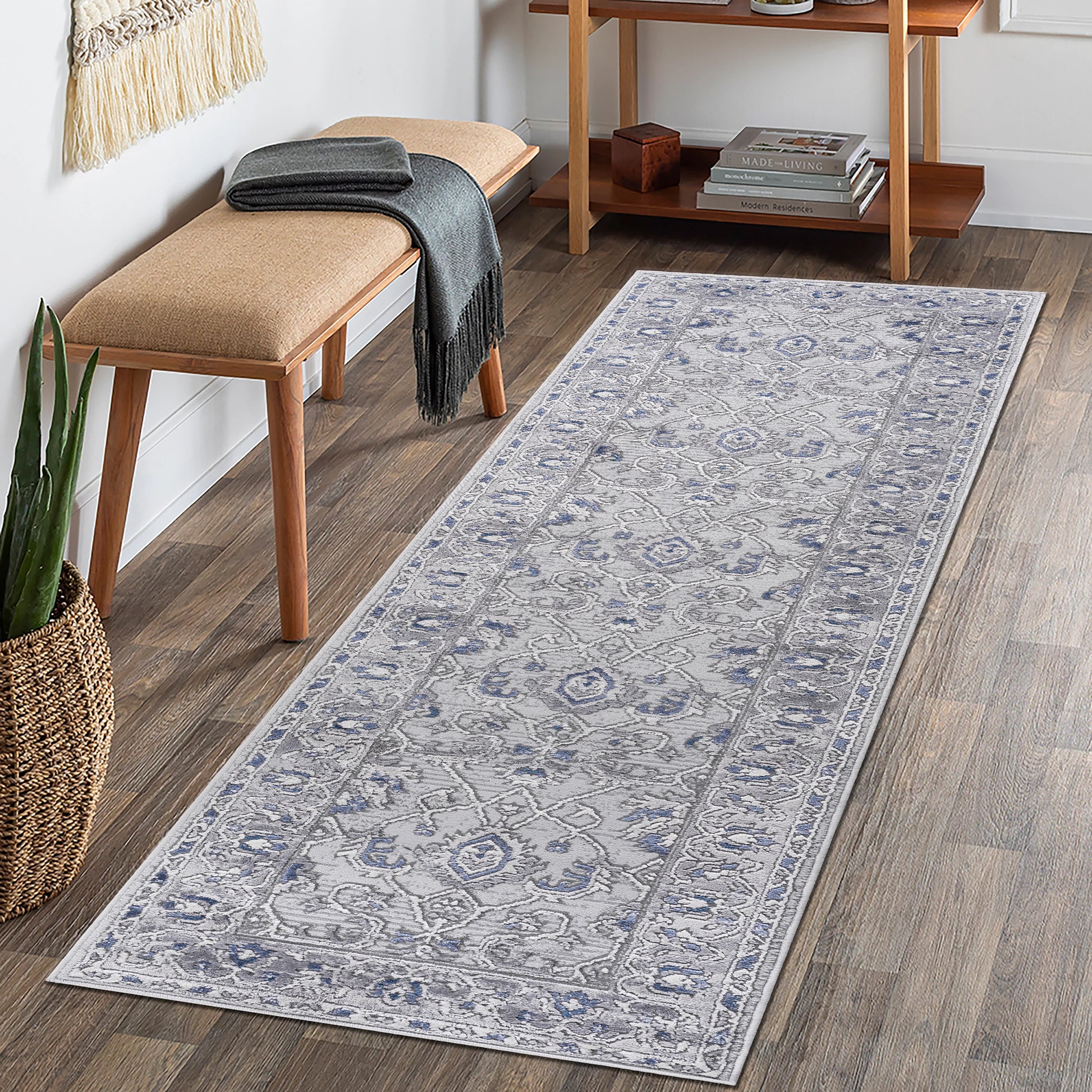 Loom & Luxe Grey & Blue & Oriental Area Rug