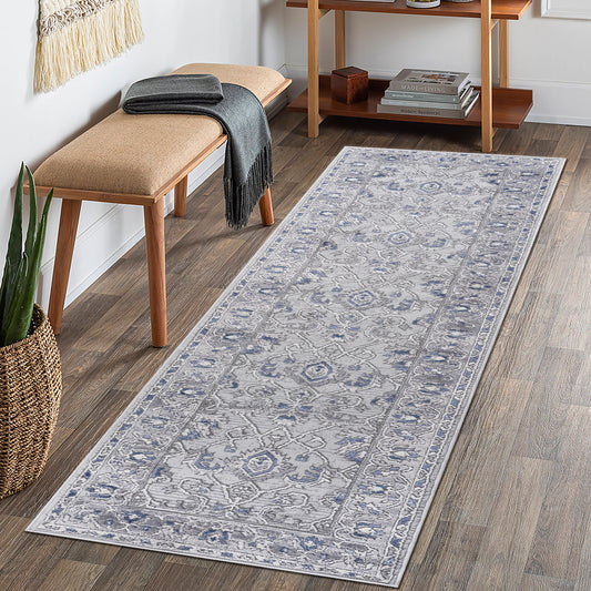 Loom & Luxe Grey & Blue & Oriental Area Rug