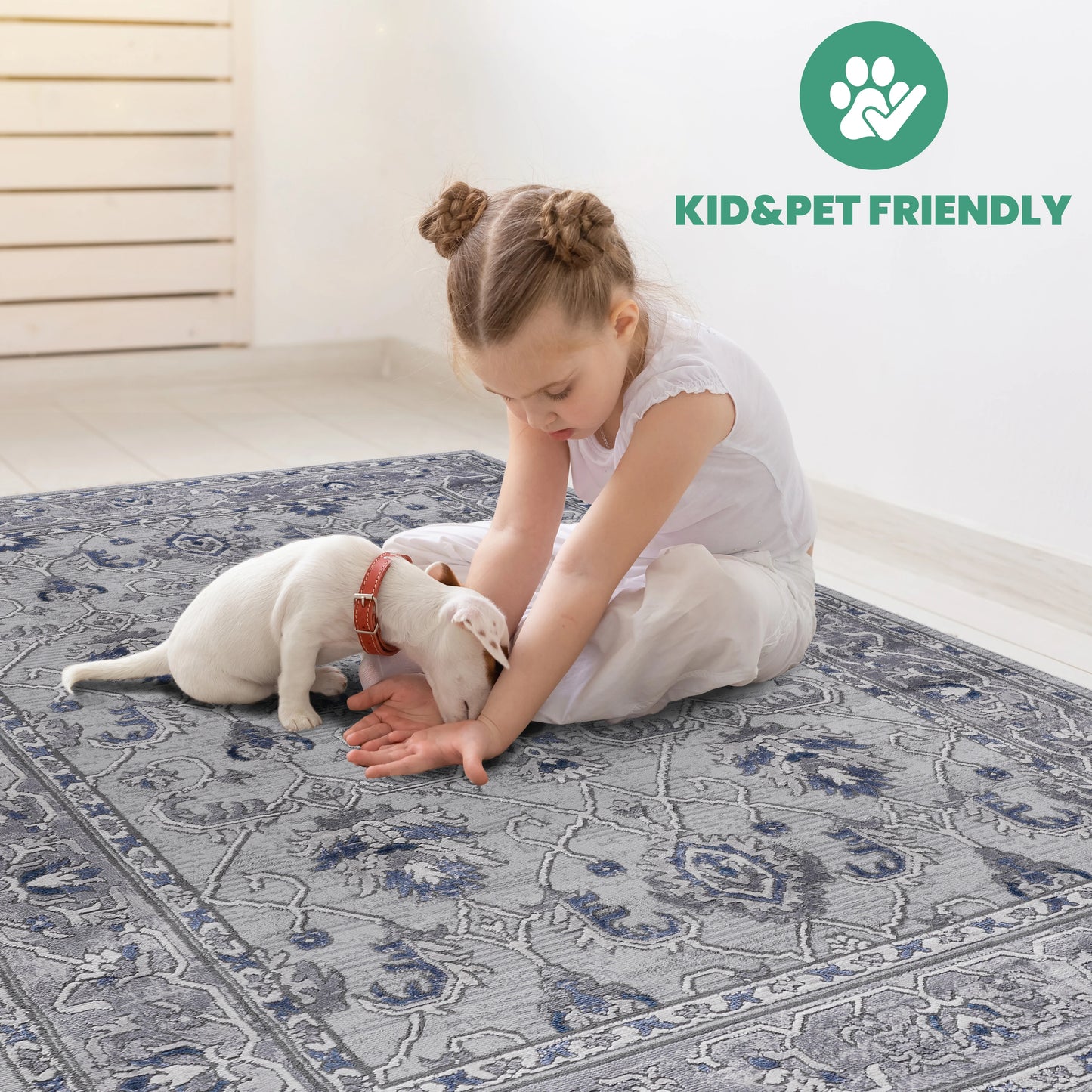 Loom & Luxe Grey & Blue & Oriental Area Rug