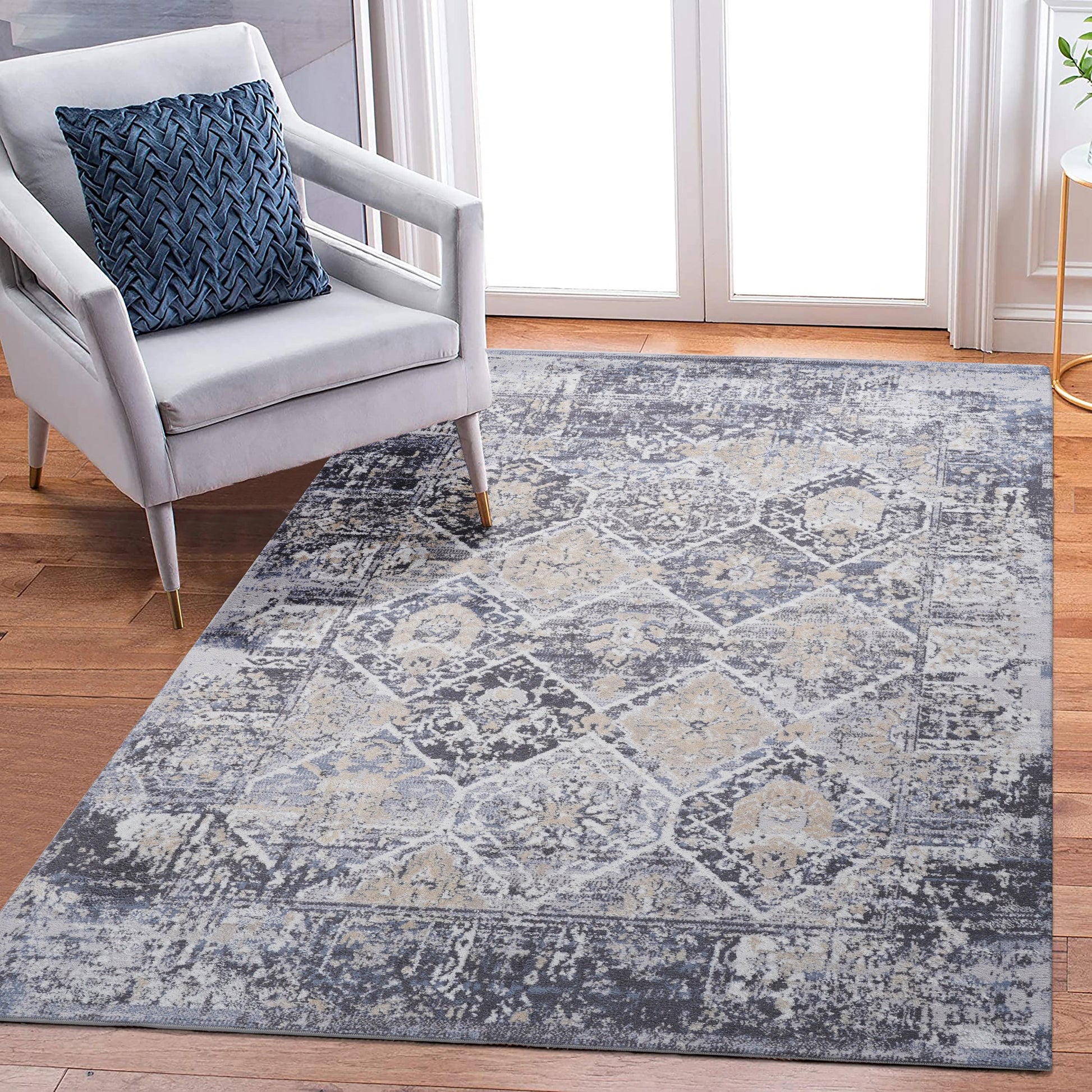 Loom & Luxe Grey & Blue & Traditional Area Rug