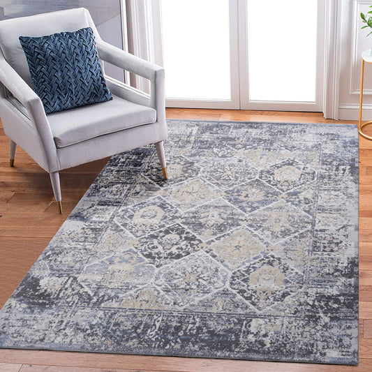Loom & Luxe Grey & Blue & Traditional Area Rug