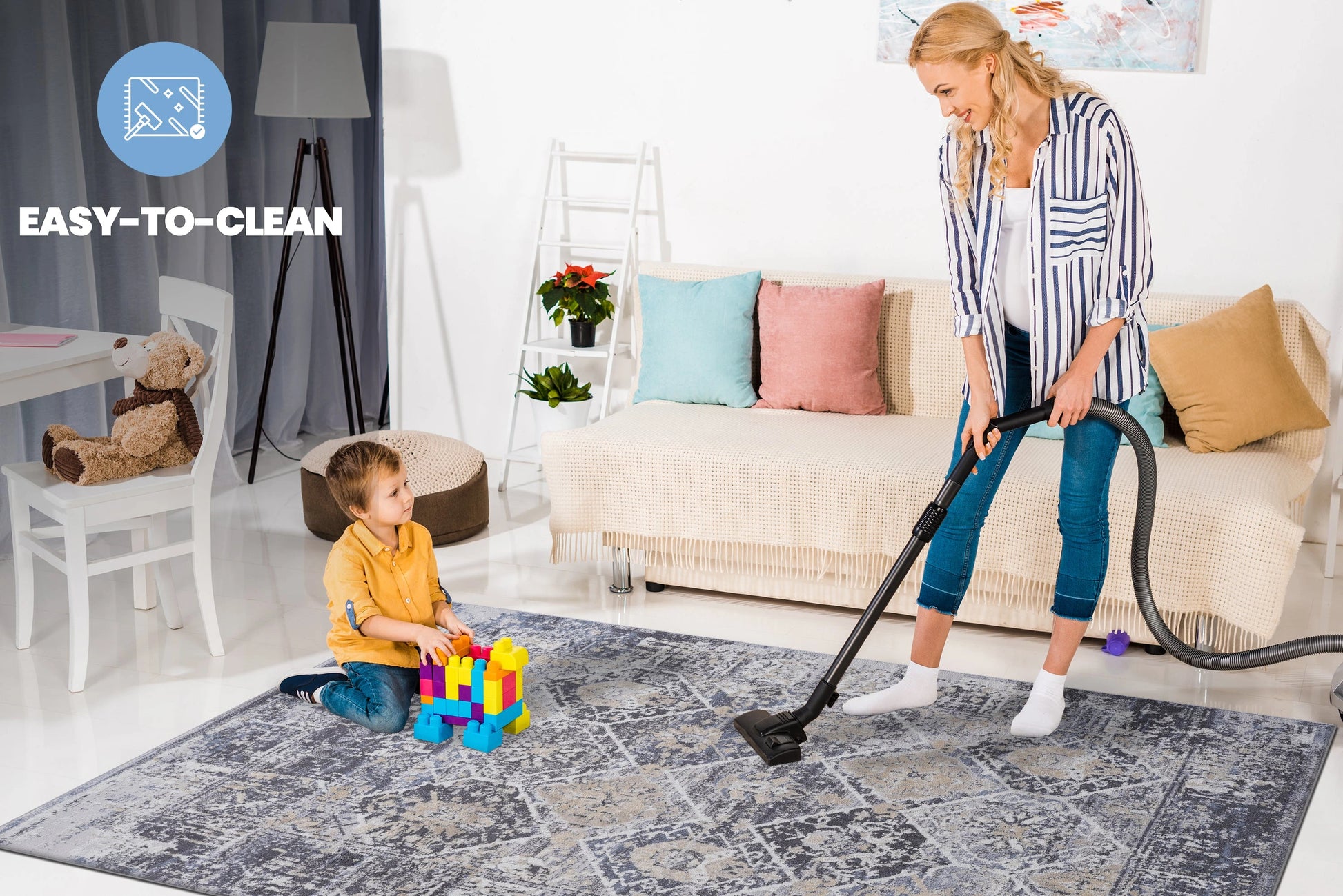 Loom & Luxe Grey & Blue & Traditional Area Rug