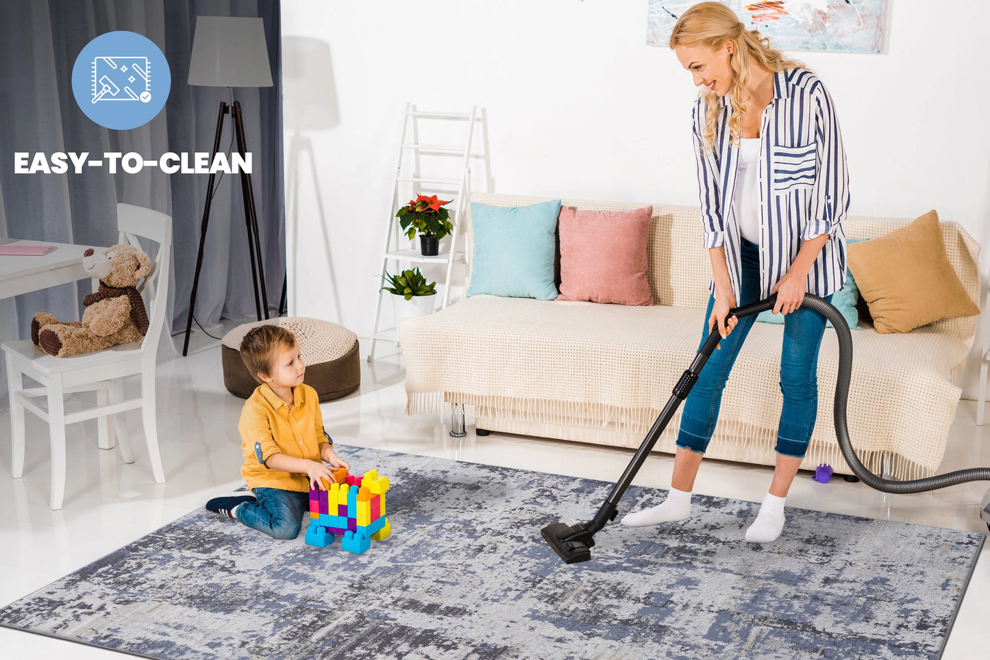 Loom & Luxe Grey & Denim & Traditional Area Rug
