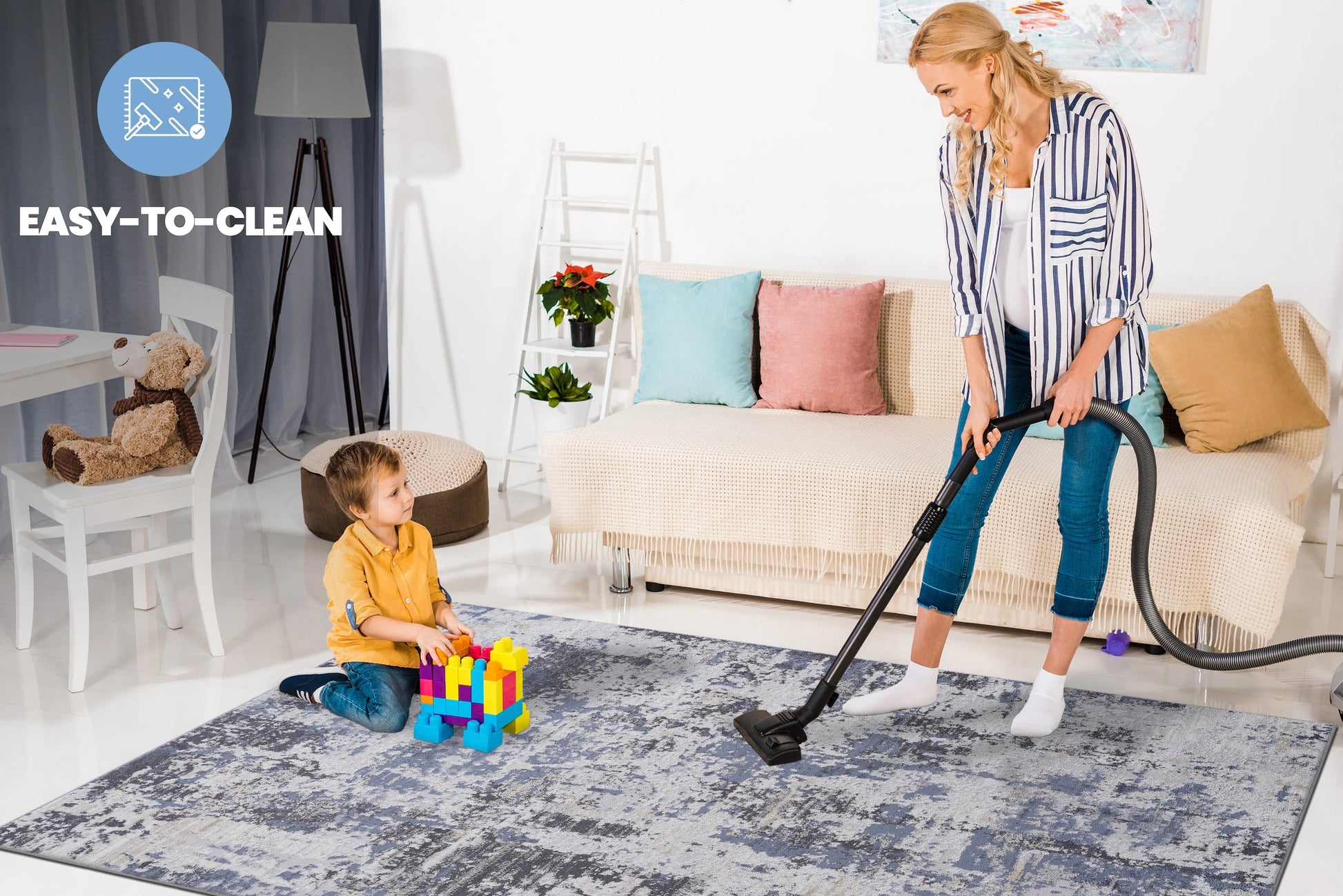 Loom & Luxe Grey & Denim & Traditional Area Rug